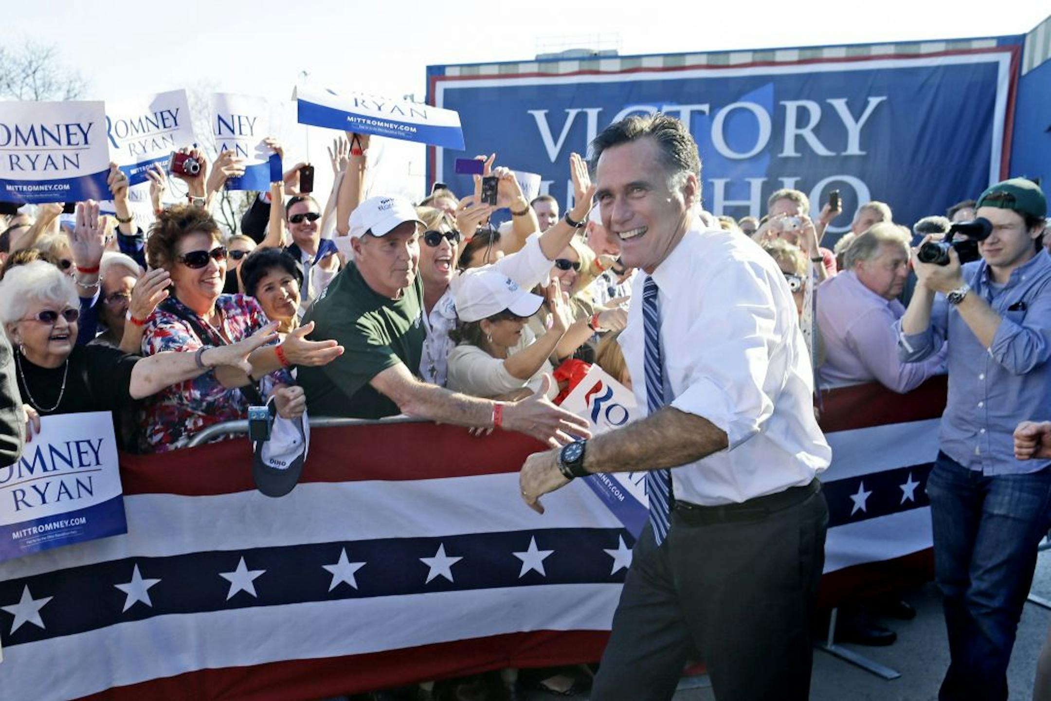 Republican nominee Mitt Romney on Thursday greeted enthusiastic supporters at Worthington Industries in Worthington, Ohio.