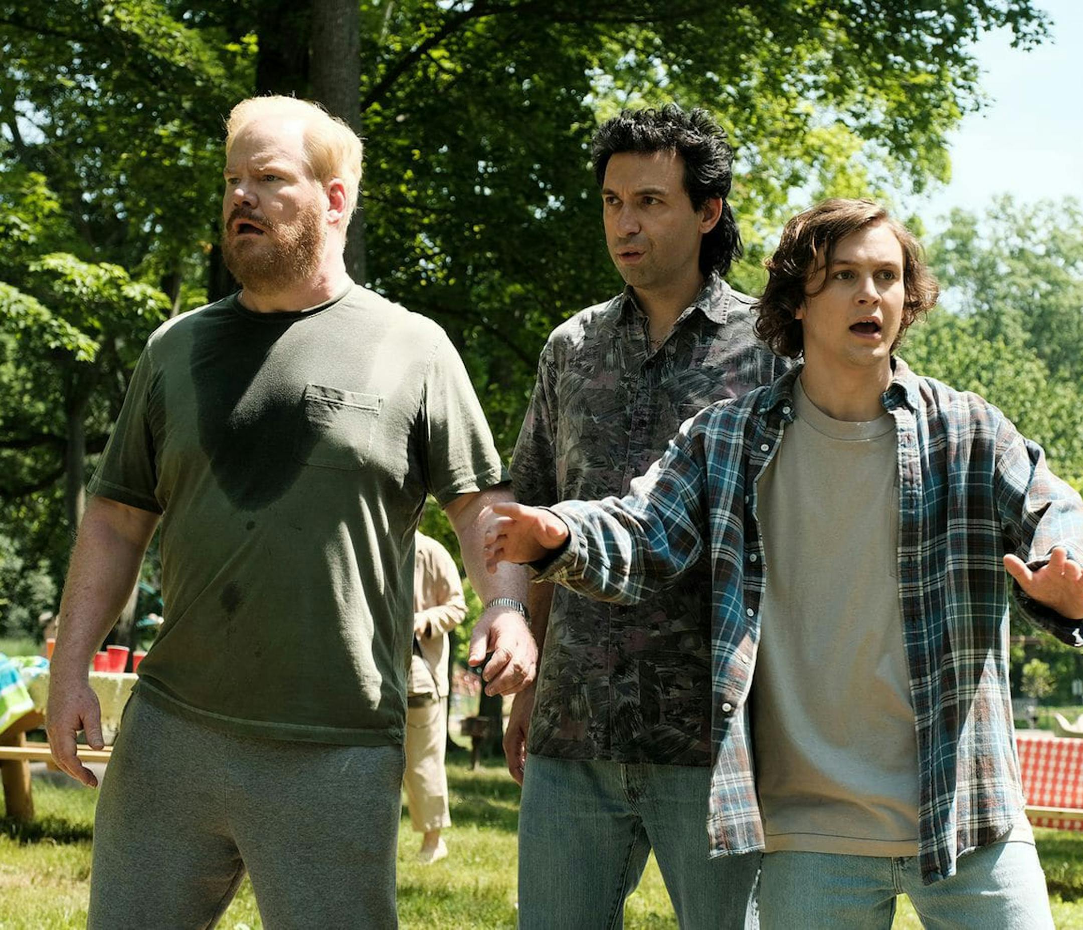 From left: Jim Gaffigan, Alex Karpovsky, and Logan Miller in “Being Frank.” (The Film Arcade)