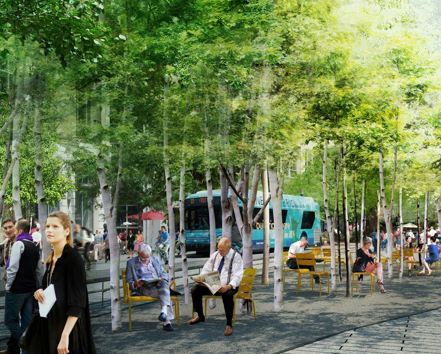 Nicollet Tree Groves. Schematic for Nicollet Mall makeover. COURTESY JAMES CORNER FIELD OPERATIONS.