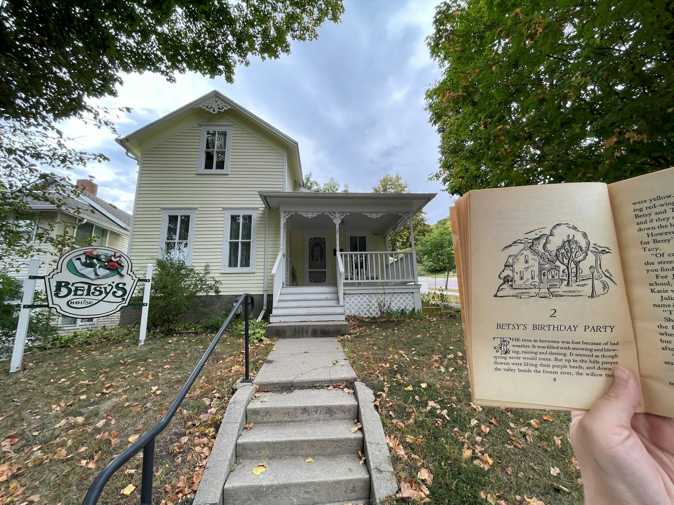 The childhood home of Maud Hart Lovelace, the author of the Betsy-Tacy book series, in Mankato, Minn., pictured with chapter 2 of the first book.