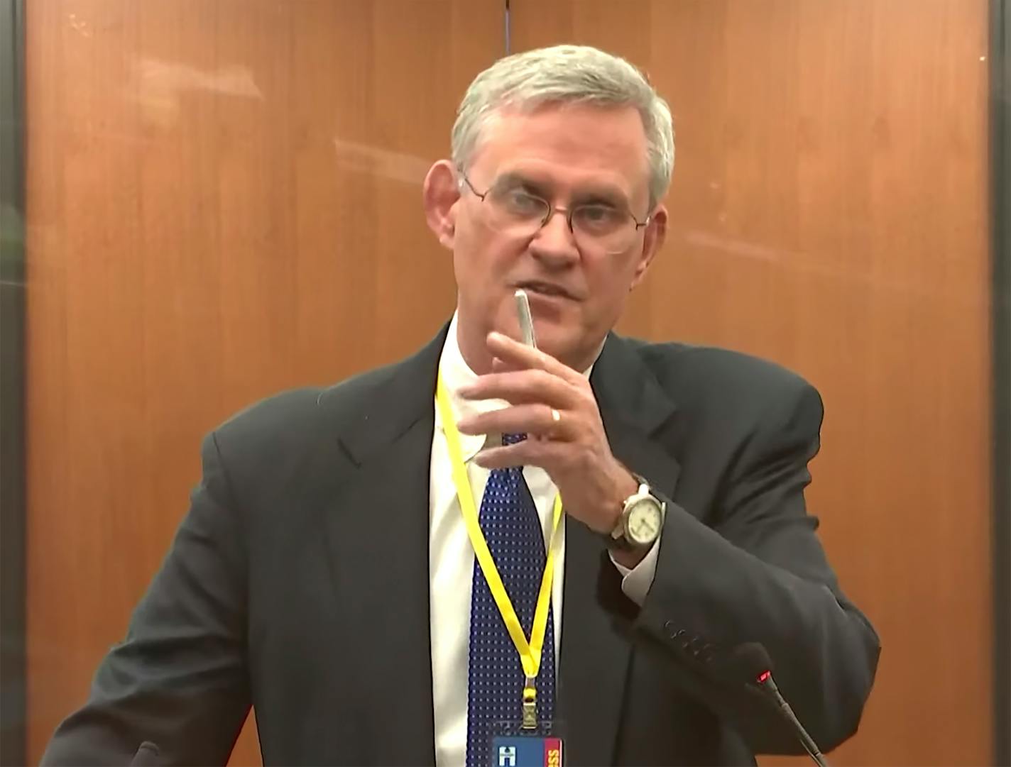 In this screen grab from video, defense attorney Paul Engh questions a potential juror as Hennepin County Judge Regina Chu presides over jury selection Thursday, Dec. 2, 2021, in the trial of former Brooklyn Center police Officer Kim Potter at the Hennepin County Courthouse in Minneapolis, Minn. Potter is charged with first- and second-degree manslaughter in the April 11 shooting of Wright, a 20-year-old Black motorist, following a traffic stop in the Minneapolis suburb of Brooklyn Center. (Court TV, via AP, Pool)