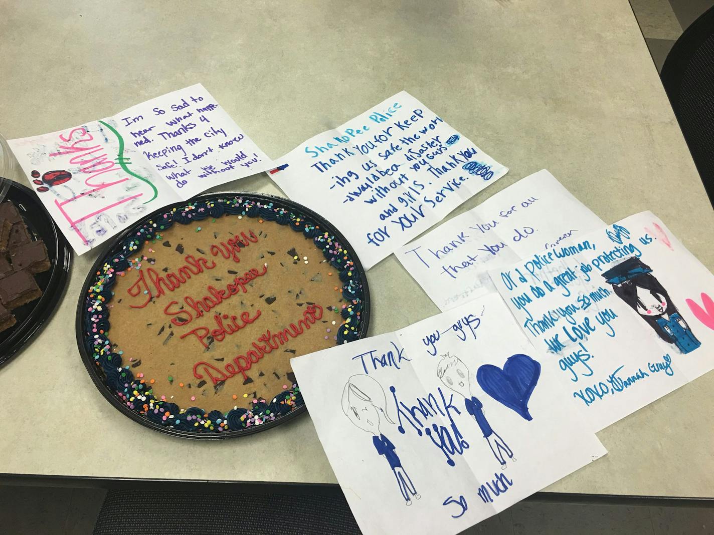 The Shakopee Police Department was among those receiving gifts Friday from well-wishers in the aftermath of the Dallas police shootings Thursday night.