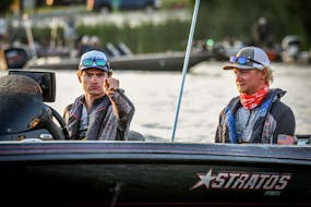 Brian Linder, left, and Nathan Thompson fish for the club team at Minnesota State Mankato. Their recent dramatic win in Michigan qualified them for th