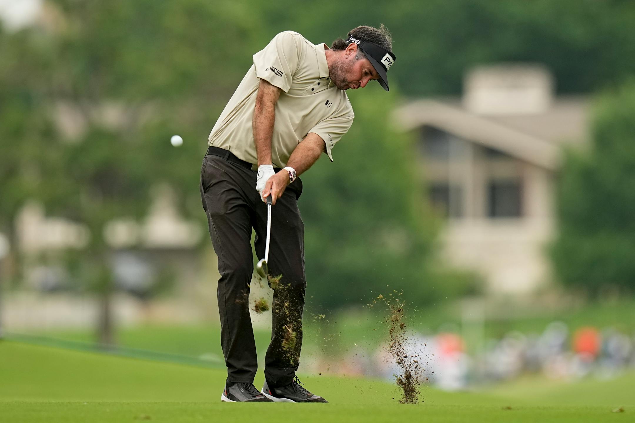 Bubba Watson hits from the fairway on the 13th hole during the second round of the PGA Championship