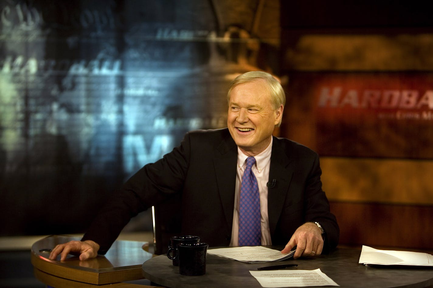 FILE -- Chris Matthews during a taping of his MSNBC show "Hardball" in Washington in March 2009. Matthews, the veteran political anchor and voluble host of the long-running MSNBC talk show &#xd2;Hardball,&#xd3; resigned on March 2, 2020, an abrupt departure from a television perch that made him a fixture of politics and the news media over the past quarter-century. (Evelyn Hockstein/The New York Times)