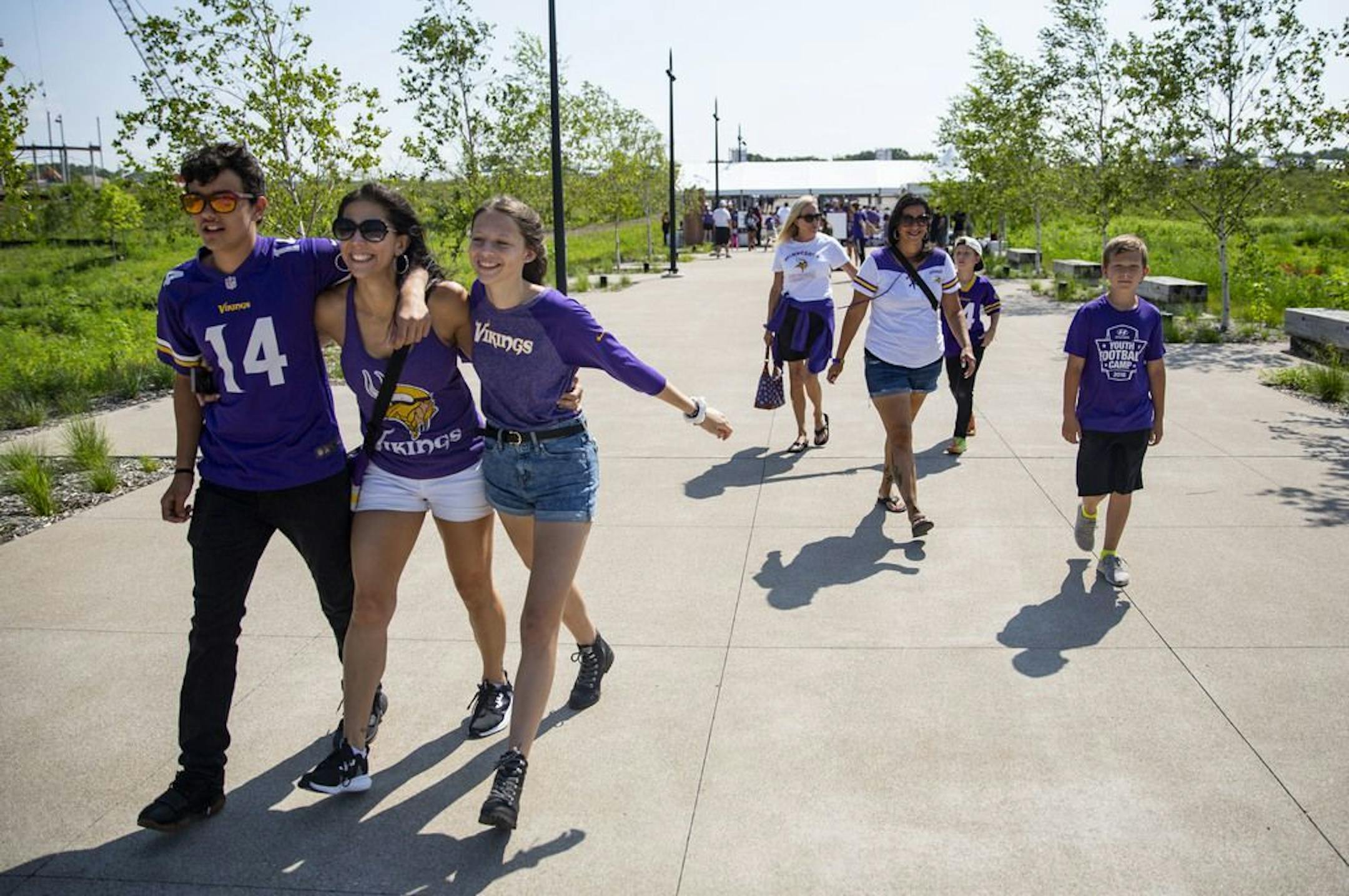 Some of the first of man fans excitedly walked into TCO Performance Center on Friday for the first full practice day of Vikings training camp. ALEX KORMANN • alex.kormann@startribune.com The Minnesota Vikings opened up their first full day of training camp on Friday July 26, 2019 at TCO Performance Center in Eagan, MN. Doors opened to fans at 11AM to watch their favorite players practice and get excited for the 2019 NFL season.