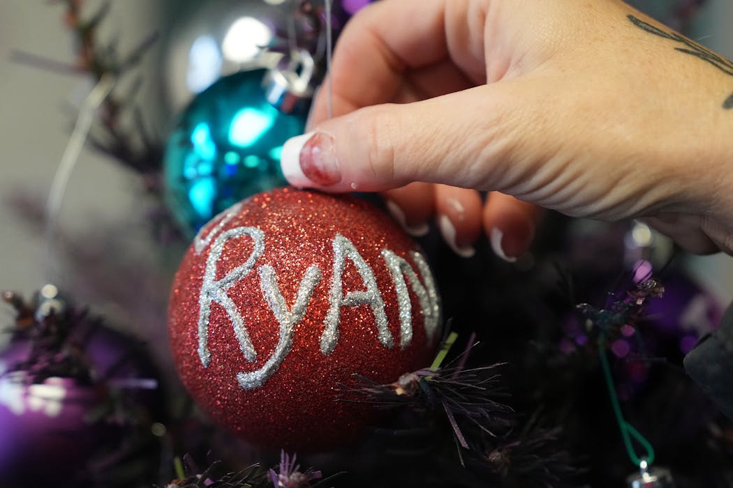 An ornament commemorates Ryan Anderson, who died of an overdose in 2017.