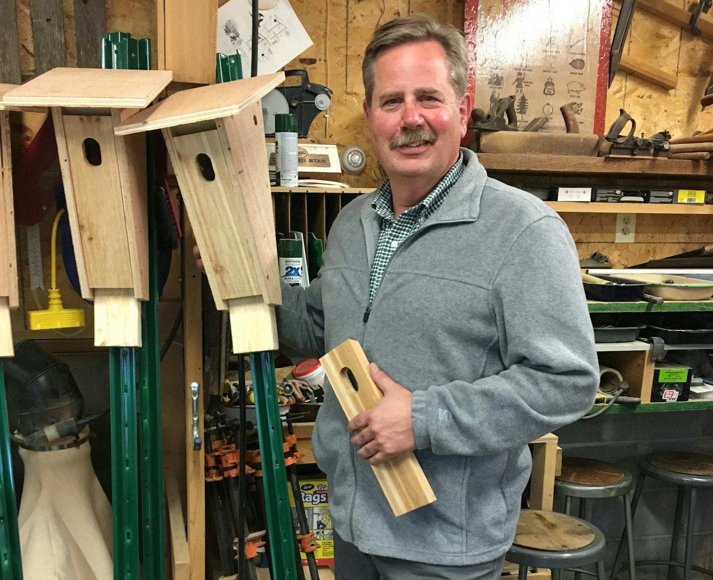 Ron Rudolph began building bluebird houses to keep his hands busy after his wife, Pat, died.