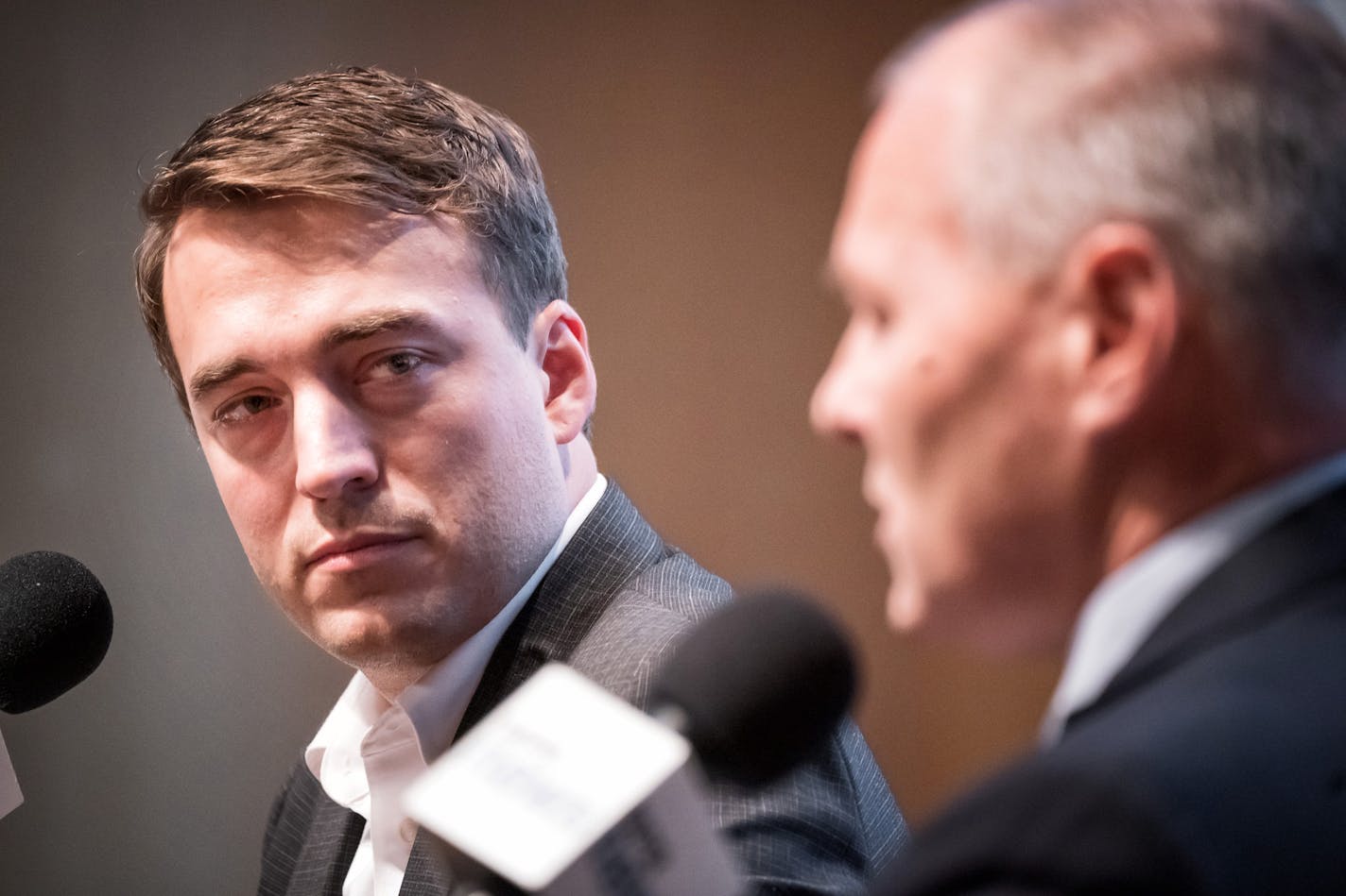 Eighth District candidates Joe Radinovich and Pete Stauber faced each other at an MPR debate hosted by MPR political director Mike Mulcahy. ] GLEN STUBBE &#xef; glen.stubbe@startribune.com Friday, October 26, 2018 Joe Radinovich and Pete Stauber are locked in a fiercely competitive race for the northeastern Minnesota seat in Congress. The Eighth District candidates faced off in an MPR debate on Friday as the race heats up in the last week and a half before Election Day.