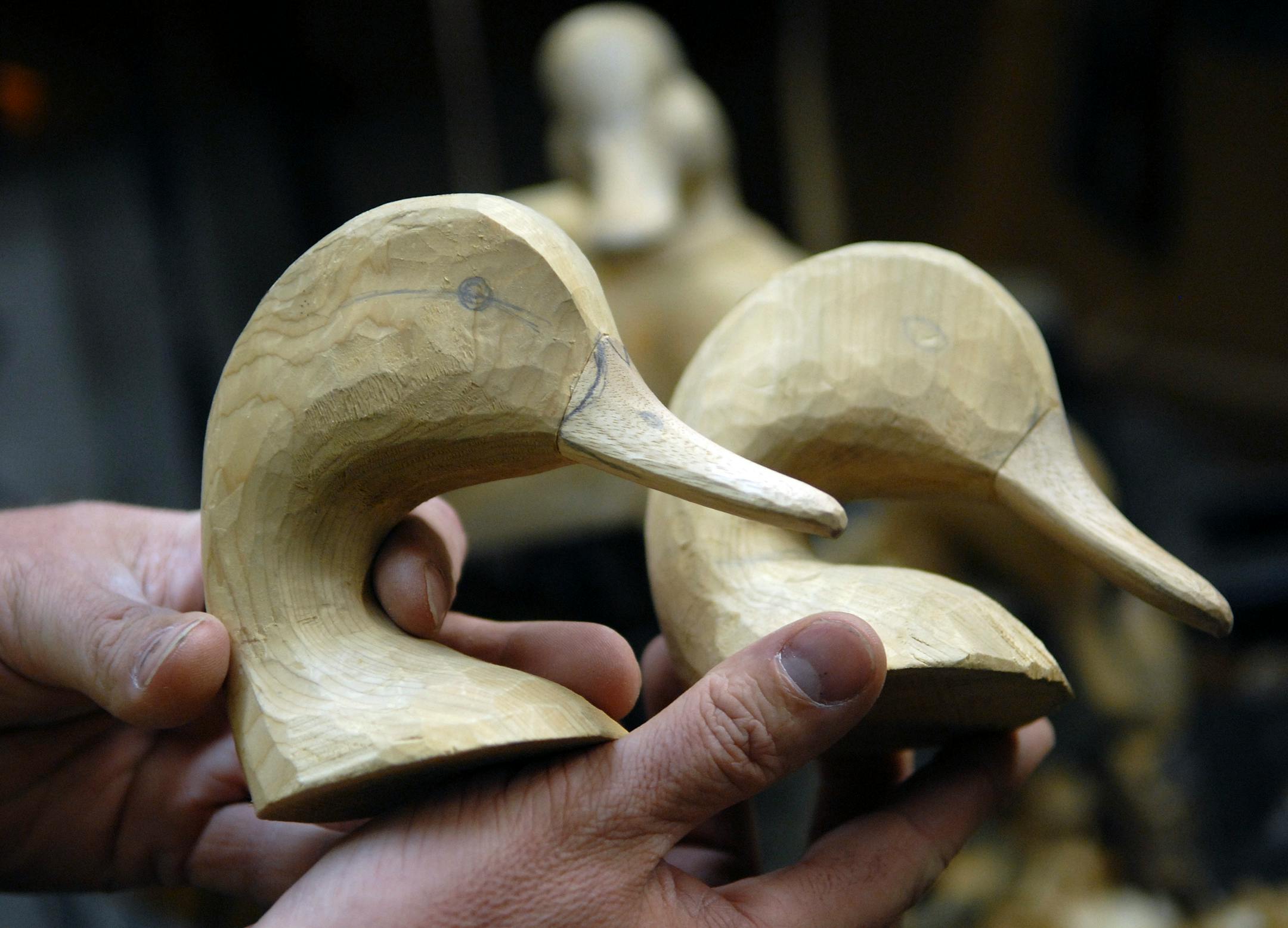 A hand carved decoy made in Minnesota.