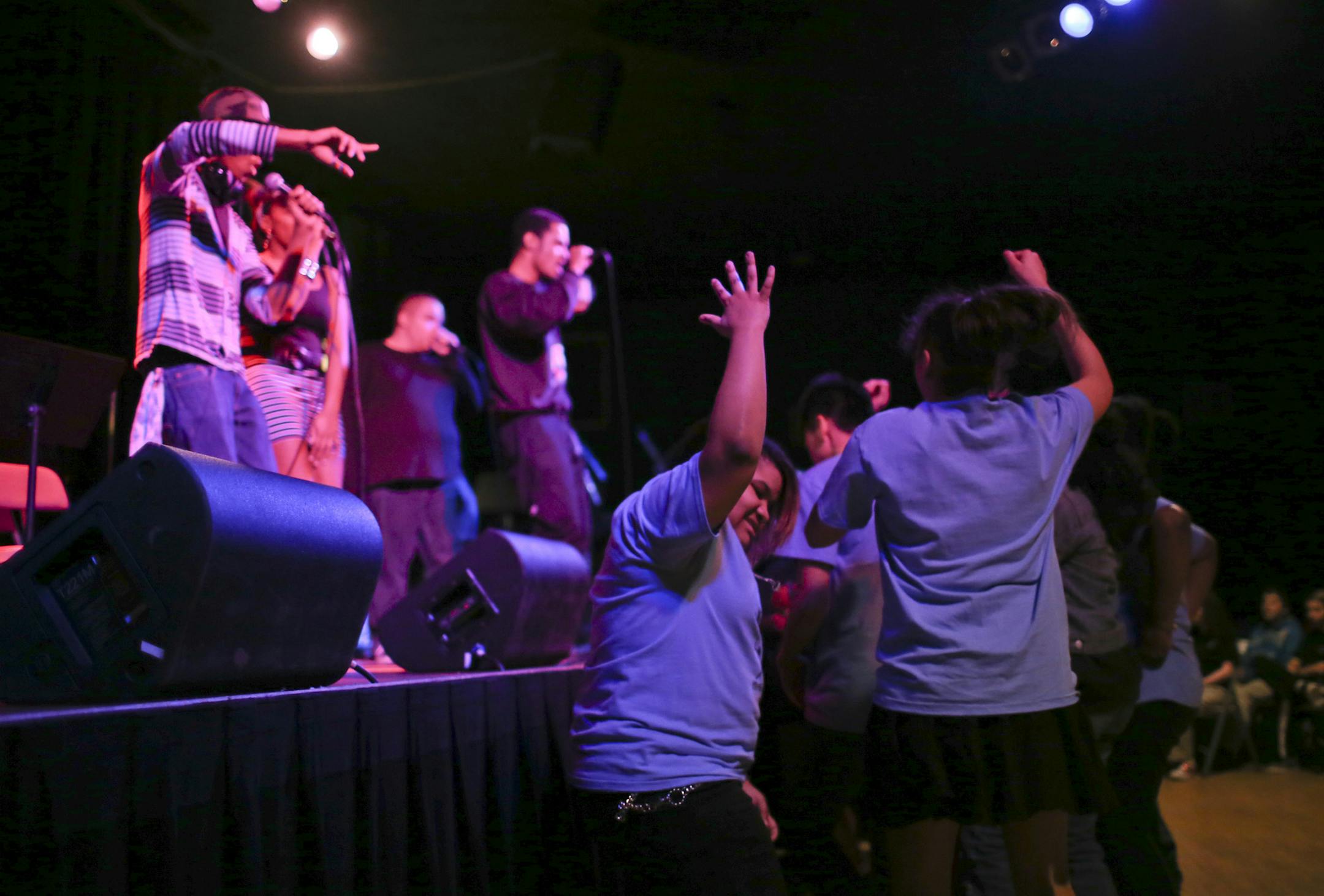 The MInneapolis Public Schools presented a Fringe Performance as part of their Viva Fine Arts Festival Tuesday night March 5, 2013 at the Cedar Cultural Center in MInneapolis. Classmates from Patrick Henry High School danced as four members of the school's Popular Music Songwriting class performed four hip hop songs. ] JEFF WHEELER • jeff.wheeler@startribune.com