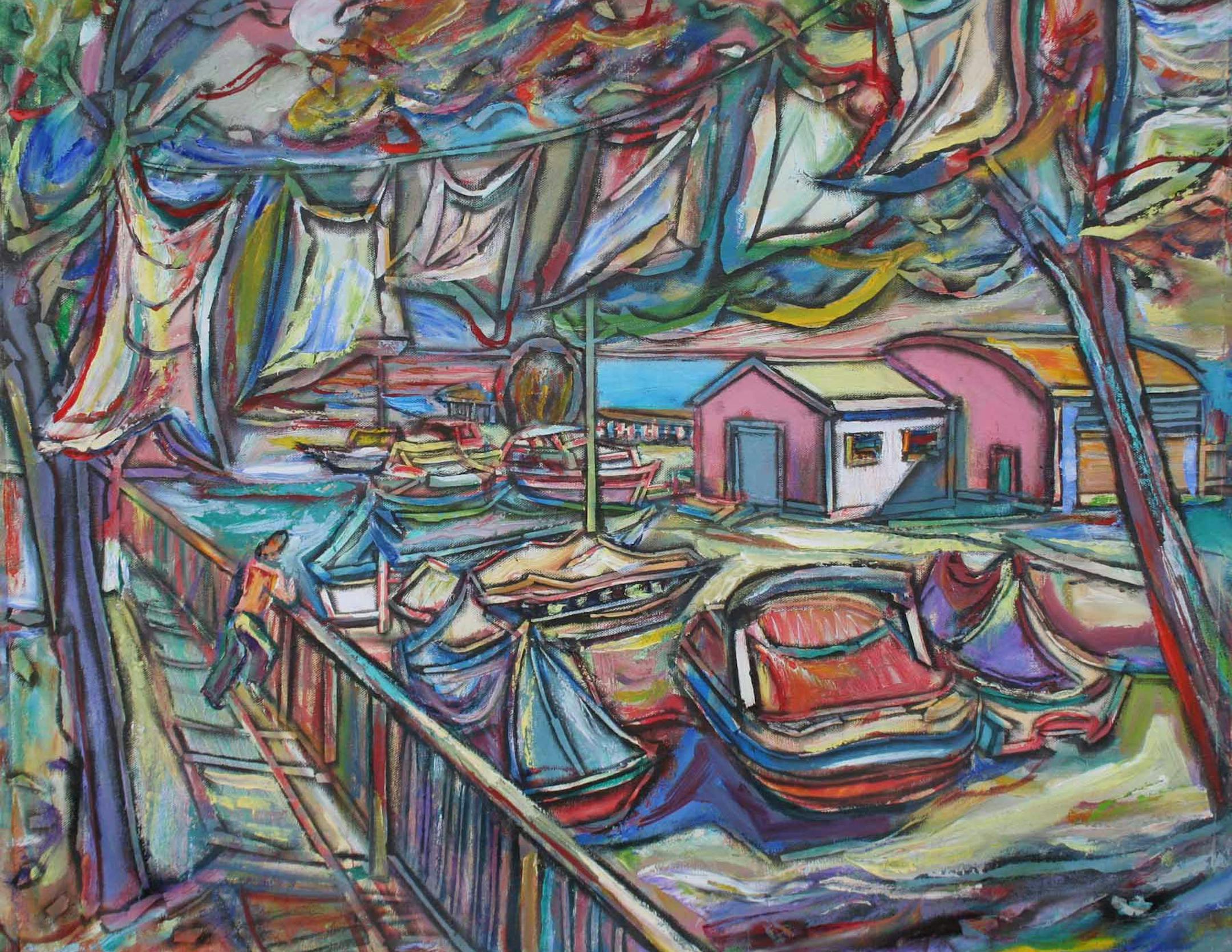 "December Boats" is one of the paintings by Georgi Tsenov that are on display at the Robbin Gallery in Robbinsdale.