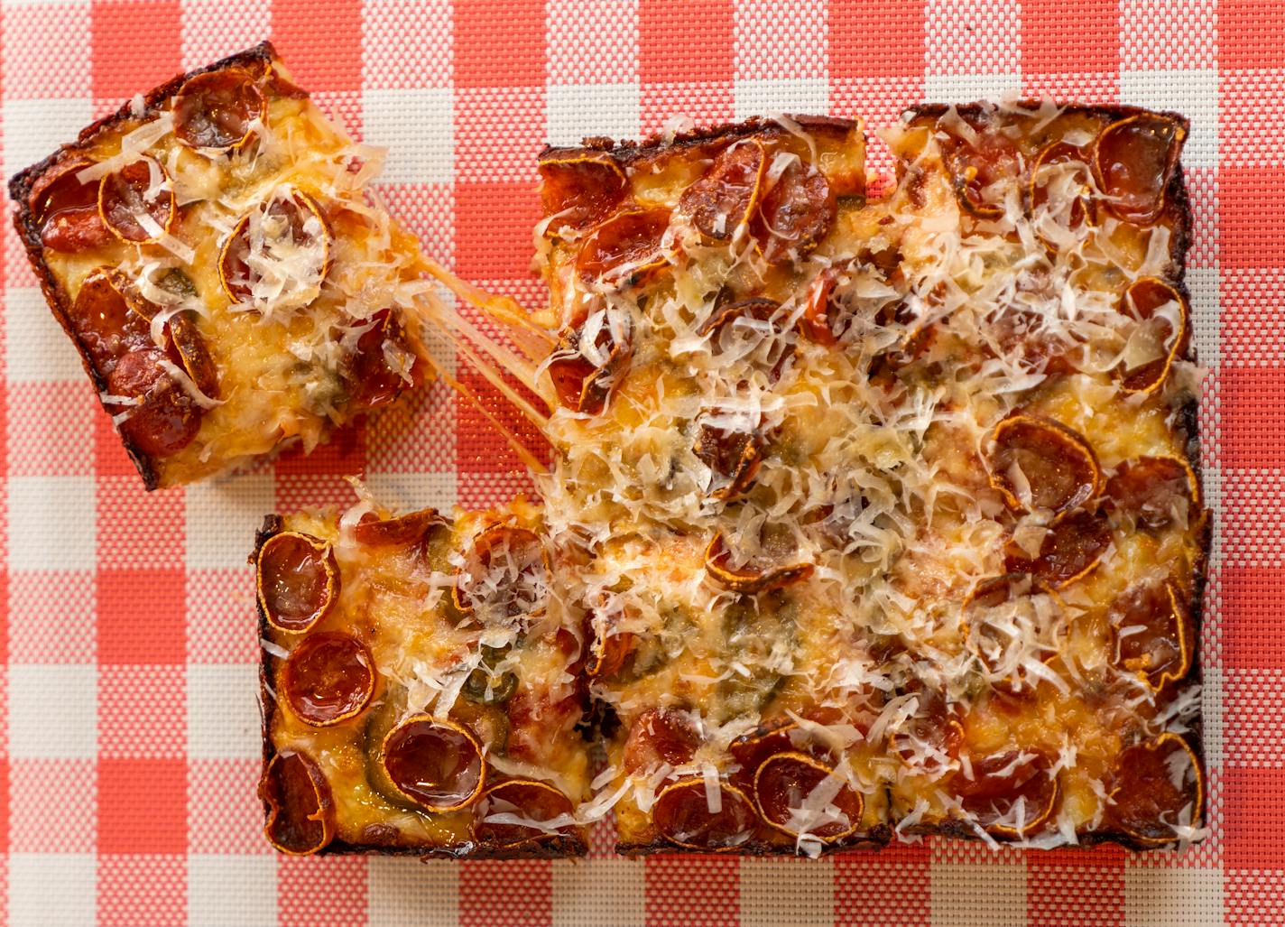 The shredder pizza with pepperoni, pickled jalapeños, whipped Cry Baby Craig's honey, pecorino romano and red sauce at Wrecktangle Pizza. ] LEILA NAVIDI • leila.navidi@startribune.com