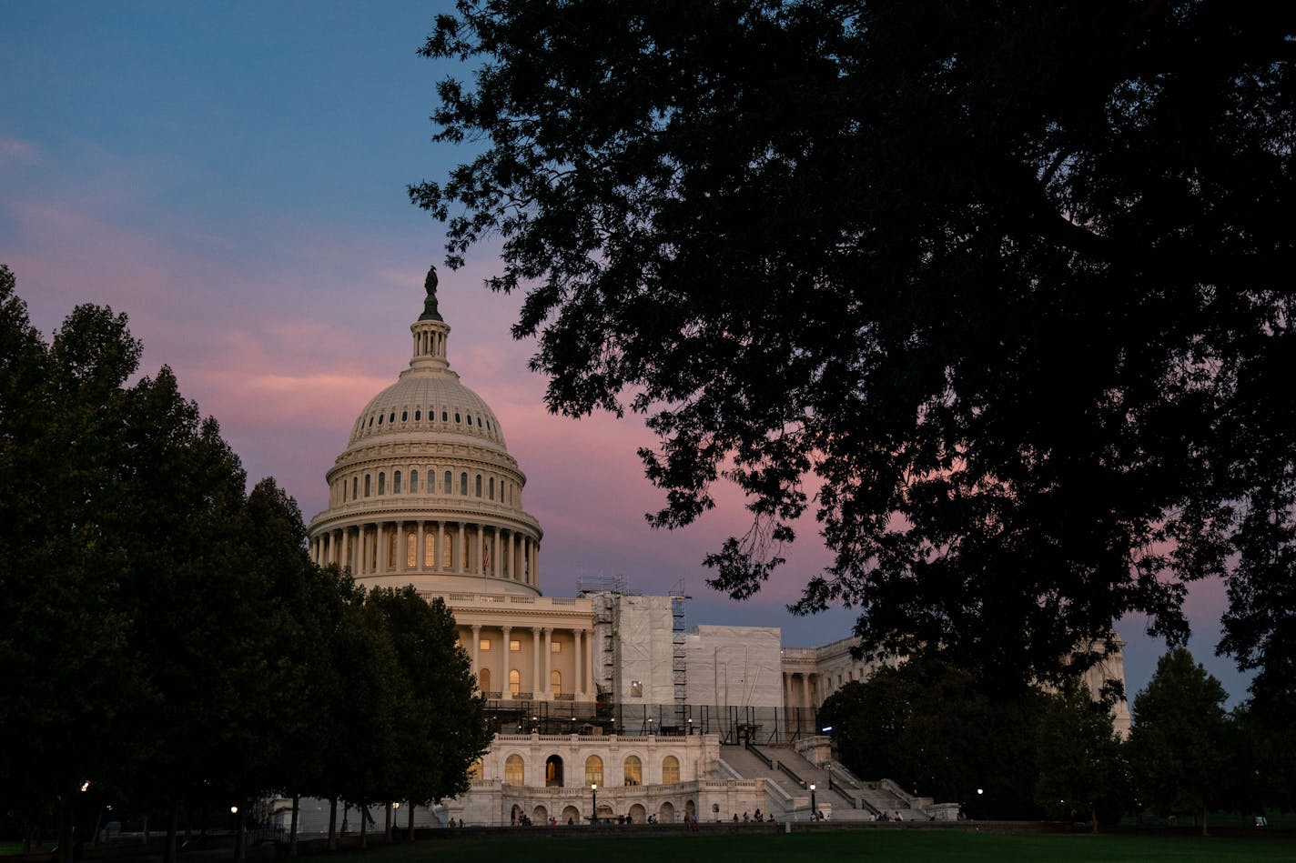 FILE Ñ The U.S. Capitol at sunset on Sept. 5, 2023. A funding impasse could lead to a government shutdown, with the deadline at the end of the month. (Kent Nishimura/The New York Times)