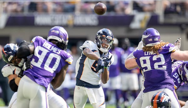 Broncos quarterback Teddy Bridgewater (5) threw a pass against the Vikings during a preseason game earlier this month.