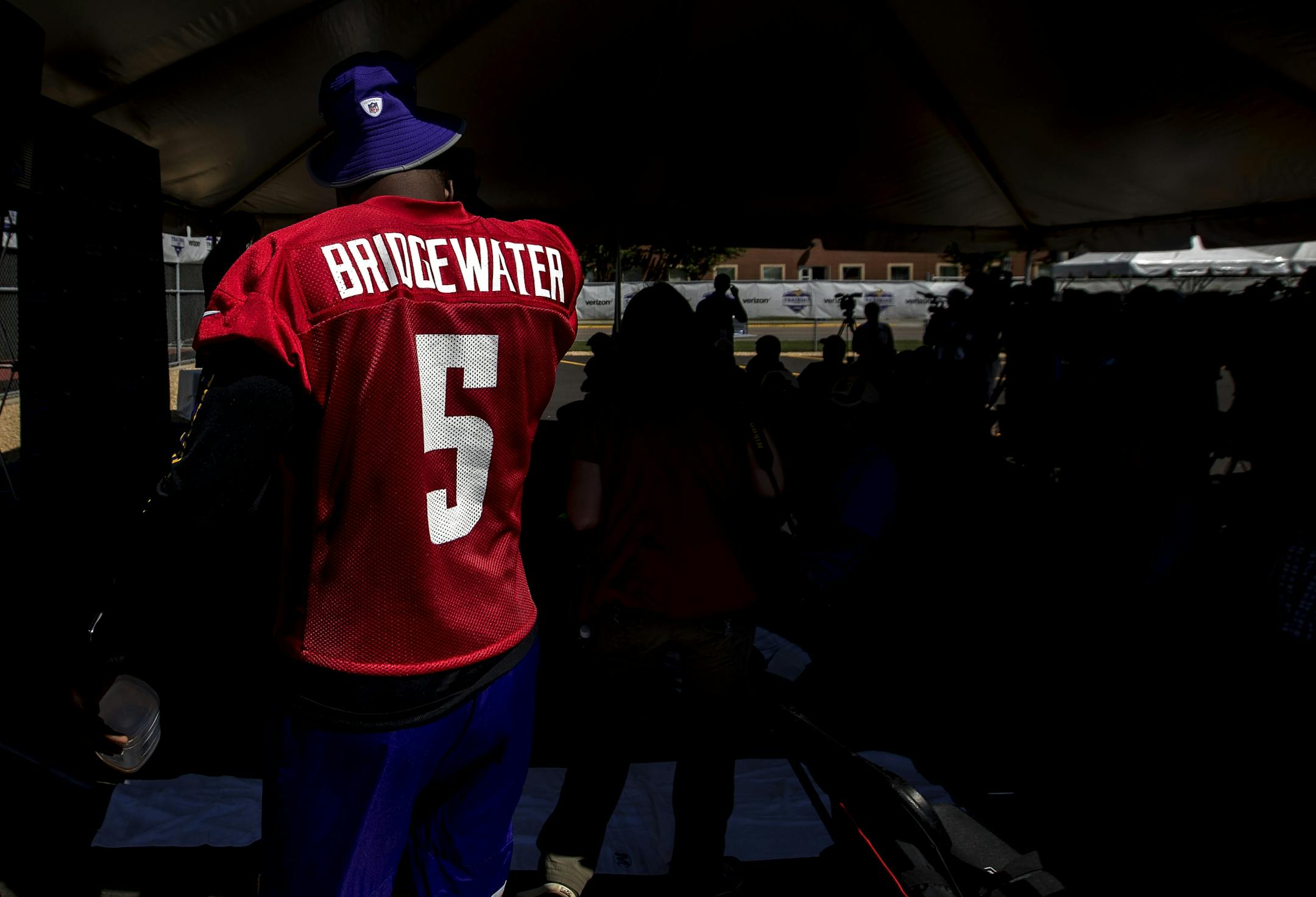 Minnesota Vikings quarterback Teddy Bridgewater walked to the podium to conducted his first press conference since his injury.
