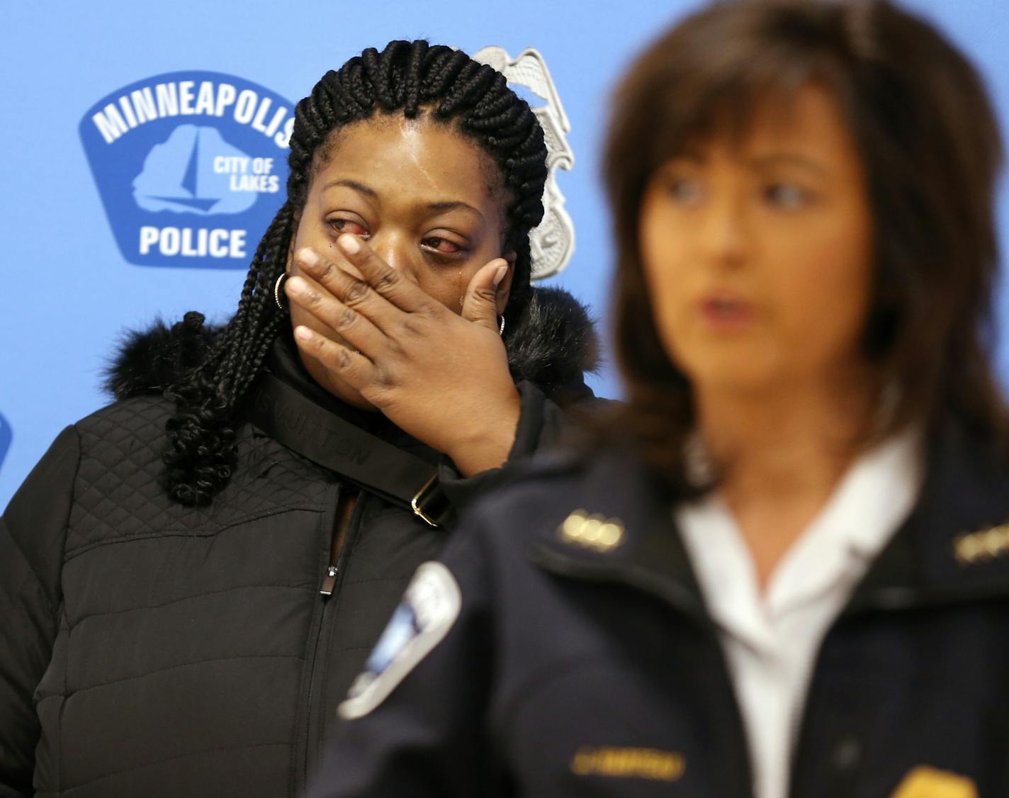 Marsha Mayes wiped tears from her eyes as Minneapolis Police Chief Janee Harteau talked about the day Mayes son Terrell Mayes was shot and killed 4 years ago Monday December 21, 2015 at city hall in Minneapolis, MN.] The Minneapolis Police Department continues to urge anyone with information on the murder of 3 year Terrell Mayes to come forward. Jerry Holt/ Jerry.Holt@Startribune.com