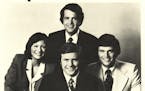 Vintage KSTP: Clockwise from left, Cyndy Brucato, Ron Magers, Bob Bruce (sports) and Dennis Feltgen (weather).