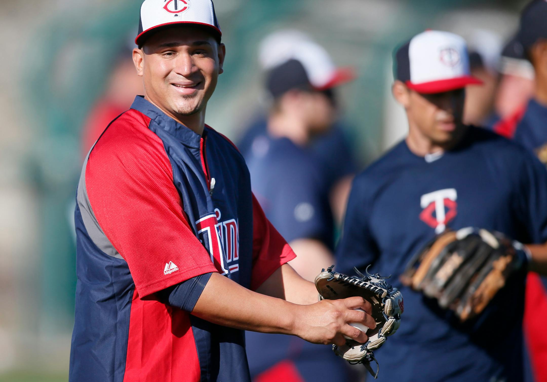 Oswaldo Arica warmed up Wednesday Feb 19. 2014 during spring training in Fort Myers, Florida at Lee County Sports Complex.. ] JERRY HOLT jerry.holt@startribune.com