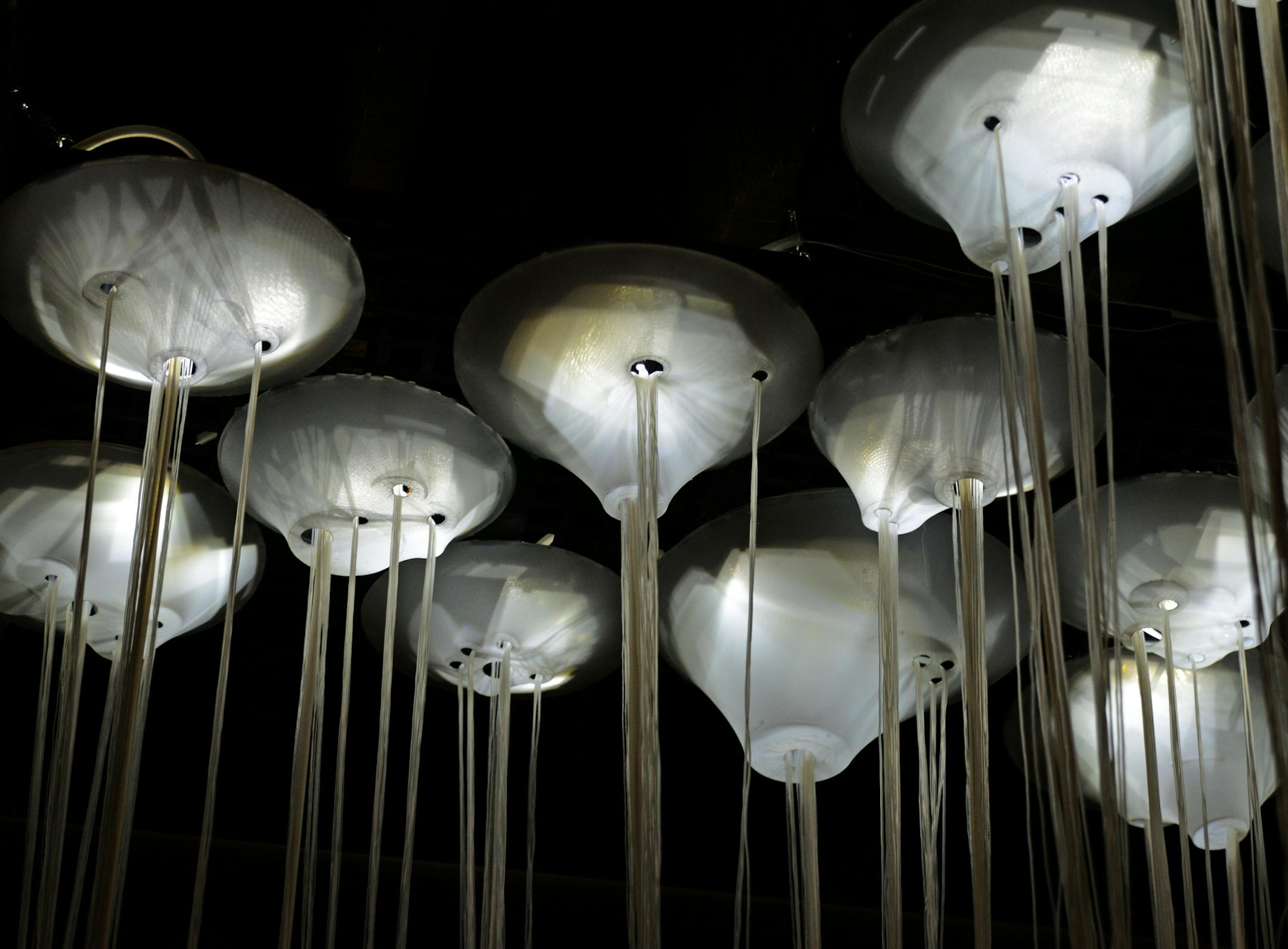 Alison Hiltner, Survival Tactics. features these global forms that with attached piping tentacles that shimmer and hiss. ] Interactive art show by 5 local artists at the Soap factory. Richard.Sennott@startribune.com Richard Sennott/Star Tribune Minneapolis, Minn. Friday 3/14/2014) ** (cq)