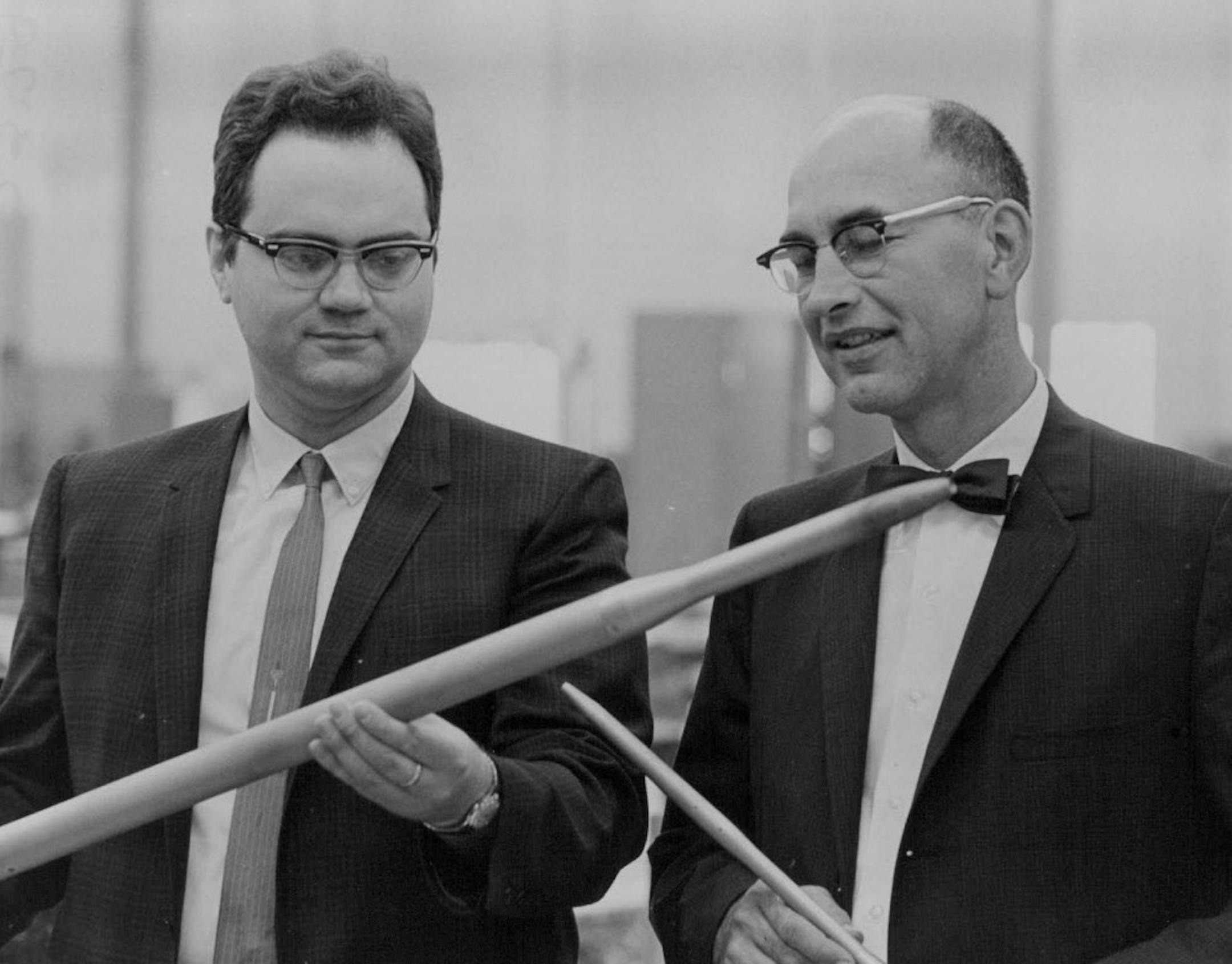 Star Tribune file photo: In this September 1962 photo, Frank Werner, right, president of Rosemount Engineering, and Tenny Lode, vice president, looked over sensors that measure air pressure and feed back information to altimeters, air-speed indicators and other instruments used by pilots.