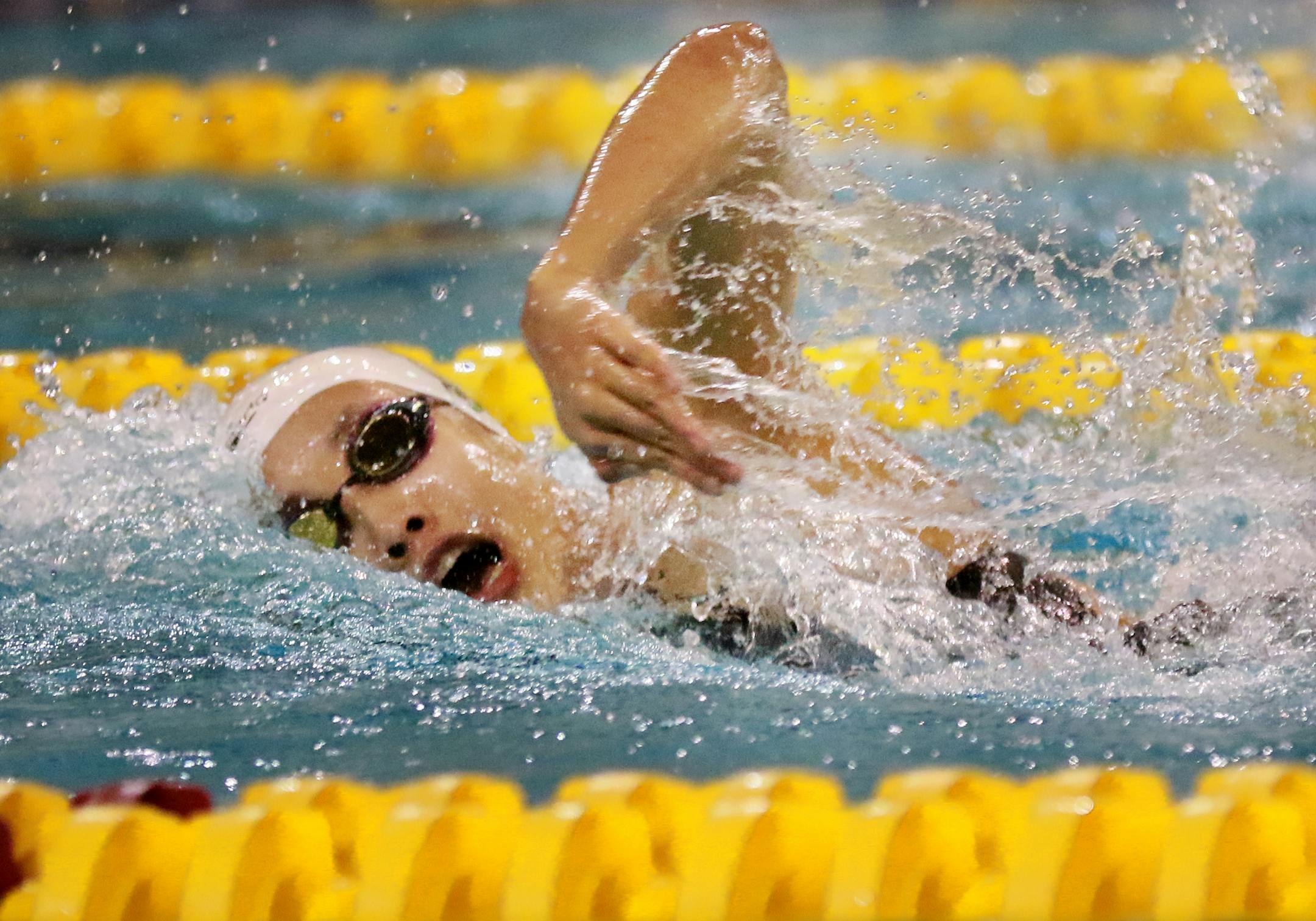 Edina's Claudia Chang swam to first place in the 200 yard free at the 2018 girls' swimming state meet. She is one of the swimmers to watch this season. Photo: DAVID JOLES • david.joles@startribune.com