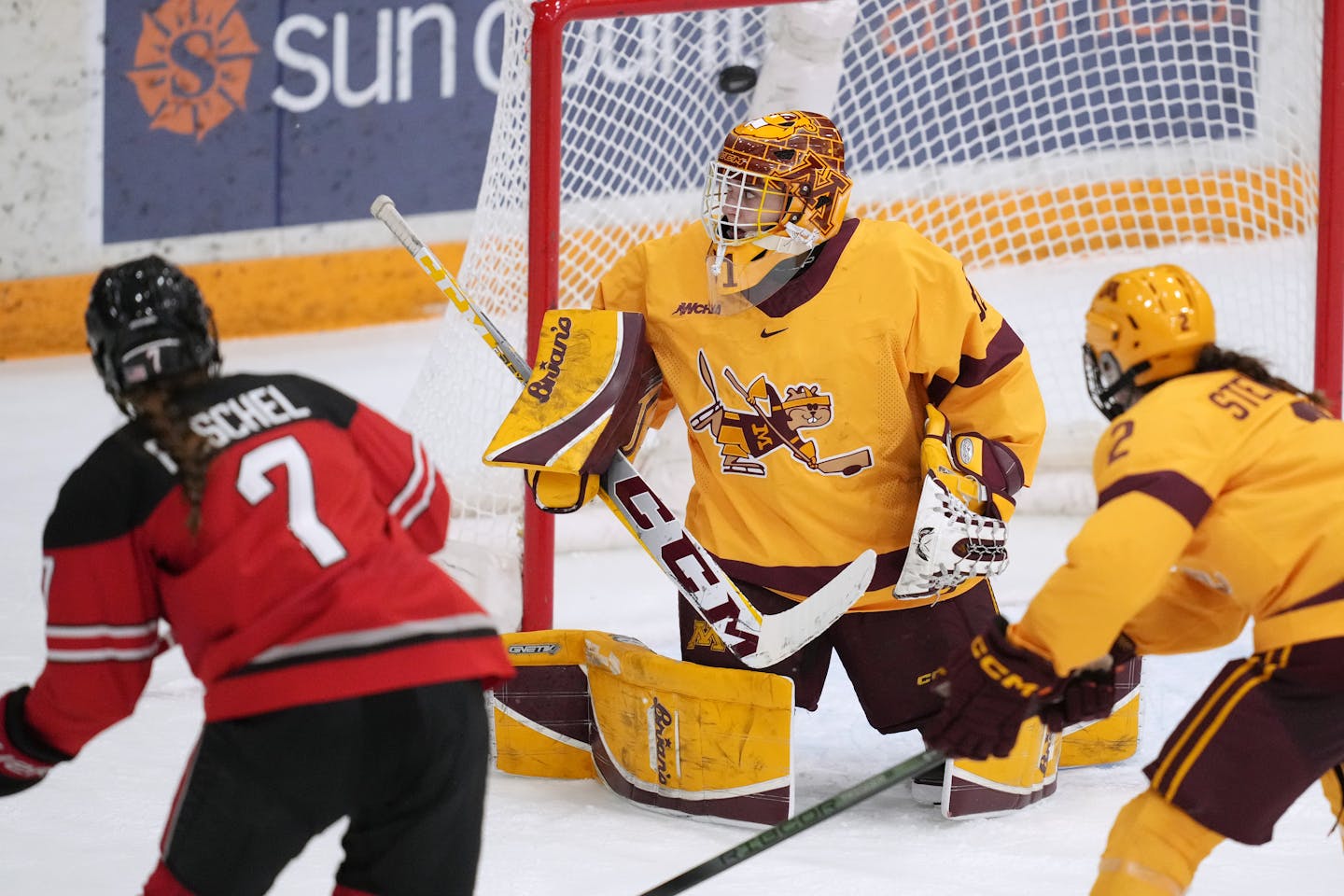 Ohio St. defenseman Emma Peschel scored past Gophers goaltender Skylar Vetter in the second period Saturday