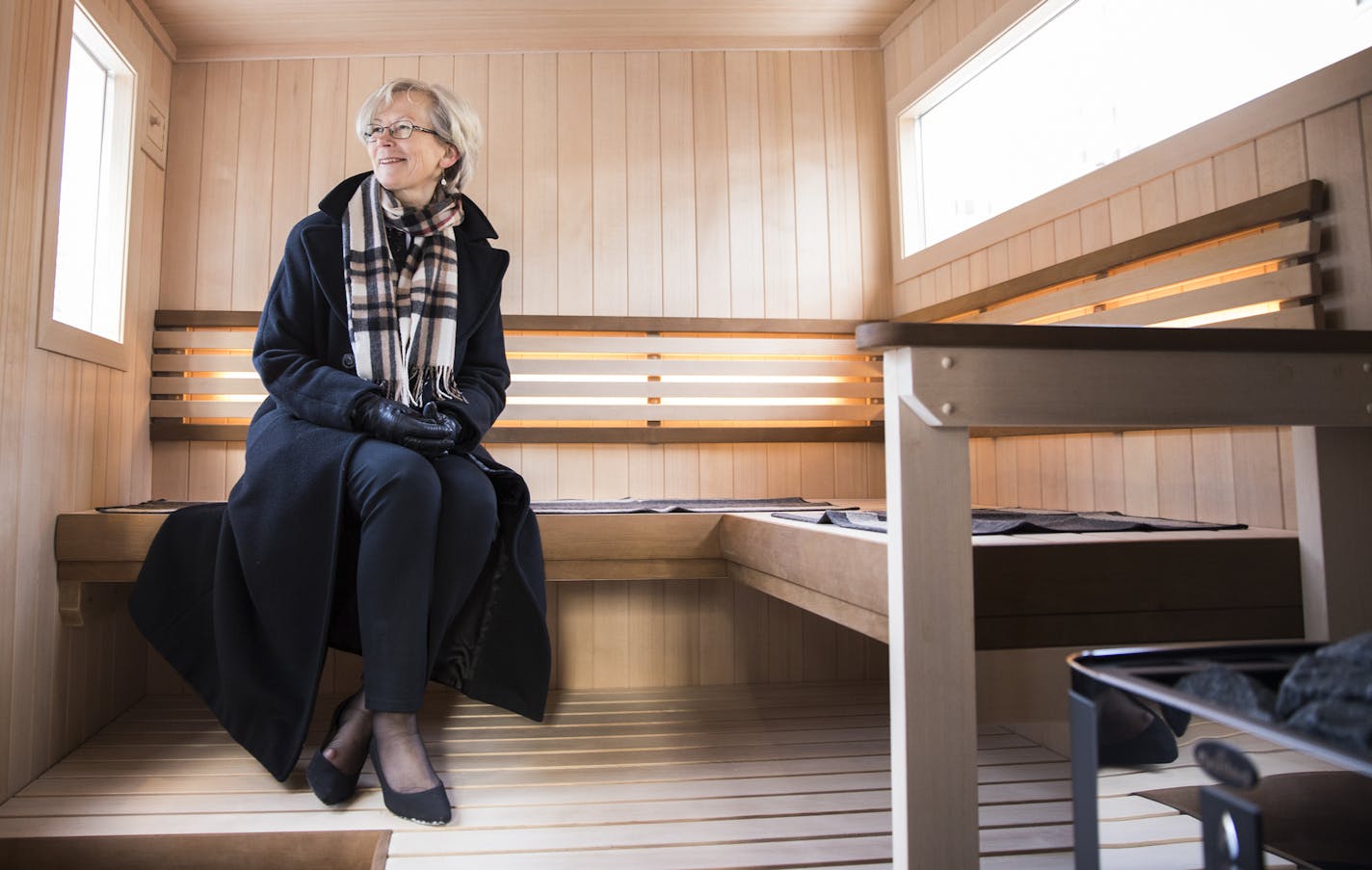 Finnish Ambassador Kirsti Kauppi sat in a sauna set up outside Orchestra Hall that will soon heat up as part of Minnesota&#x2019;s celebration of Finnish independence.