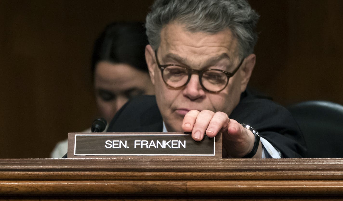 FILE - In this Dec. 12, 2017 Sen. Al Franken, D-Minn., attends a hearing on Capitol Hill in Washington. Franken announced earlier this month that he would leave "in the coming weeks" amid several sexual misconduct allegations. Sen. Franken plans to officially resign from his U.S. Senate seat on Jan. 2. The announcement Wednesday, Dec. 20, 2017, from a Franken spokesman should put to rest questions surrounding the timing of the Minnesota Democrat's departure and concern that he might reverse his