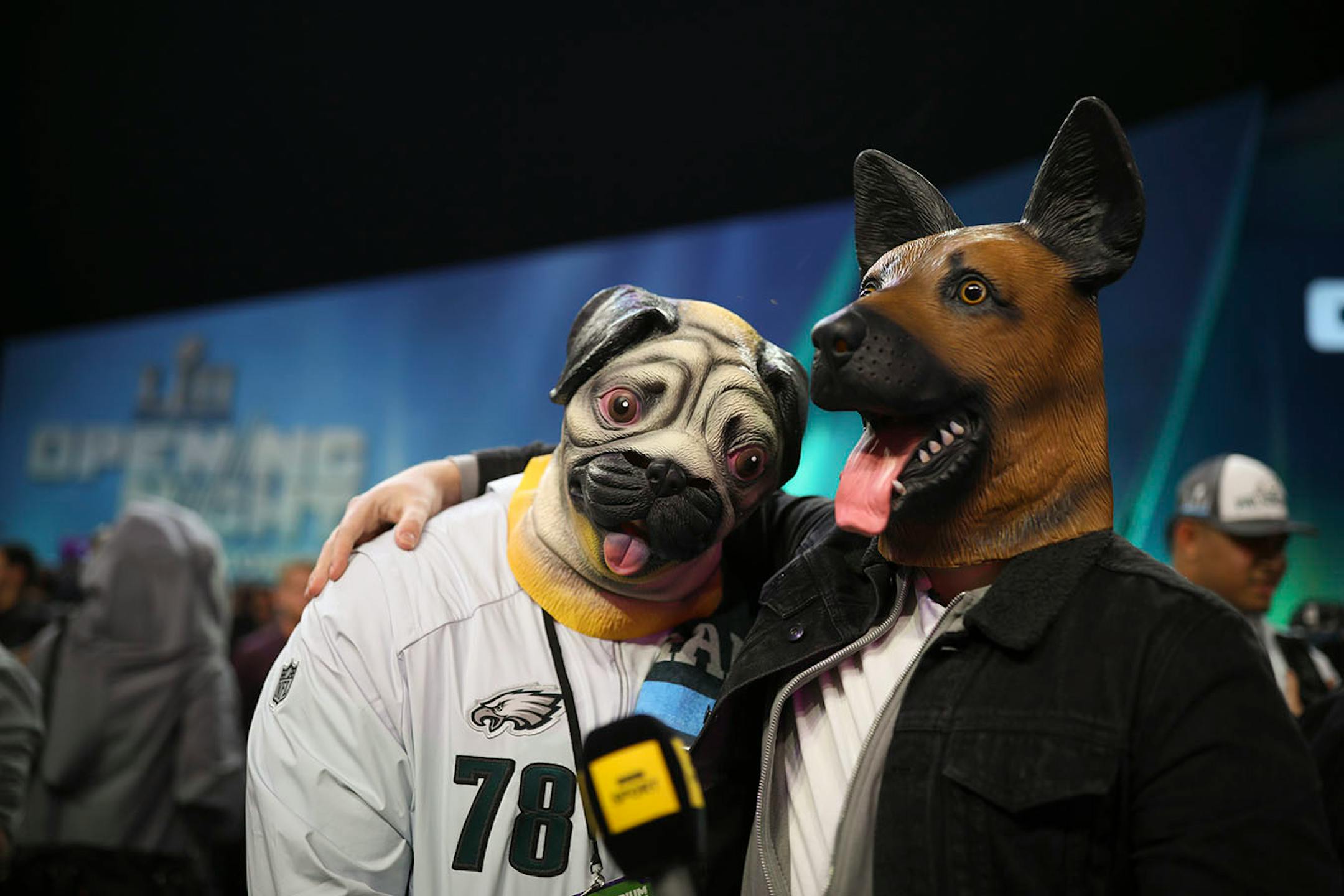 A reporter interviewed Eagles practice squad member Darrell Greene, left, during the Philadelphia Eagles' media availability on Opening Night.
