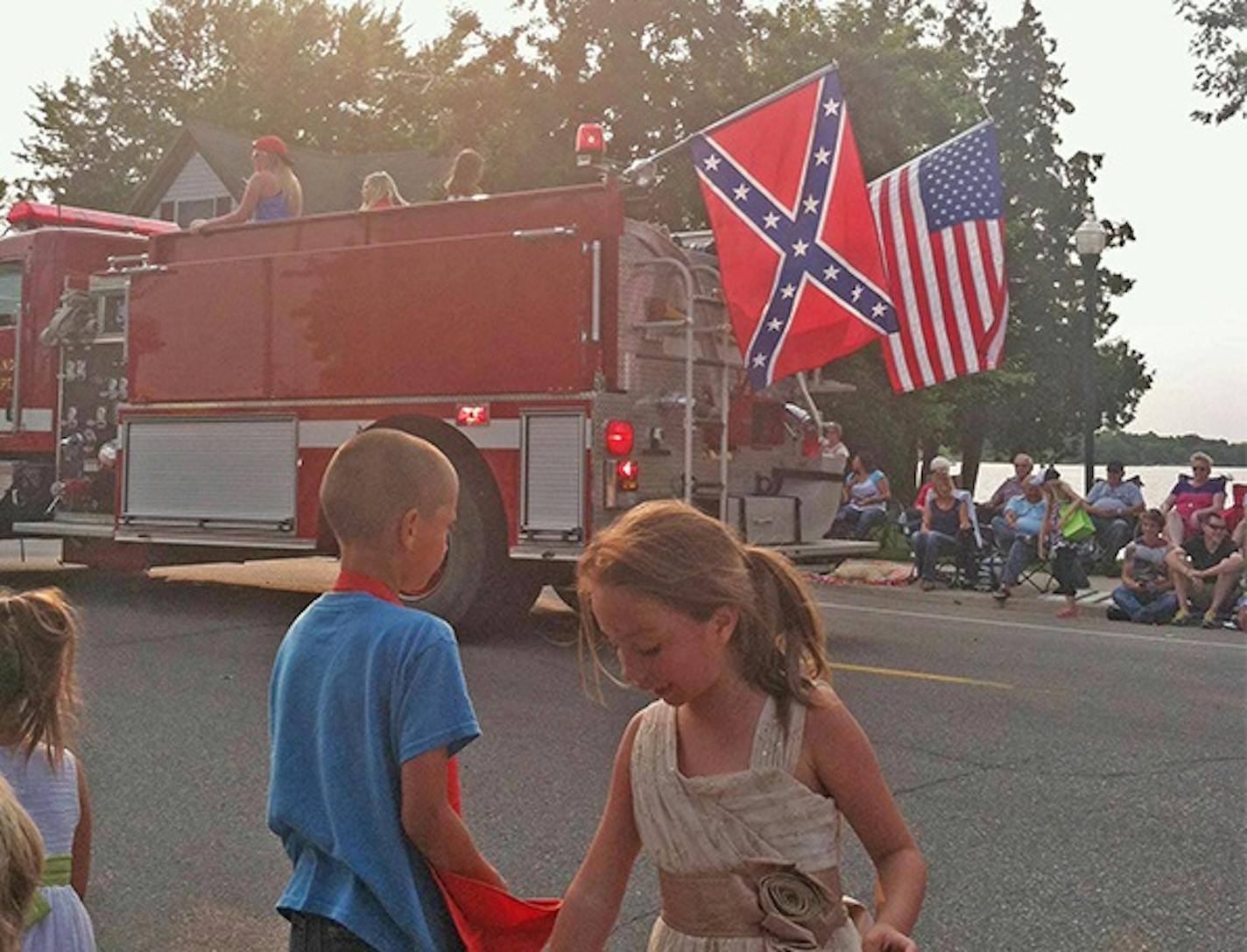 A Confederate flag was flown on the back of the Hartland Fire Department's truck during the Third of July Parade.