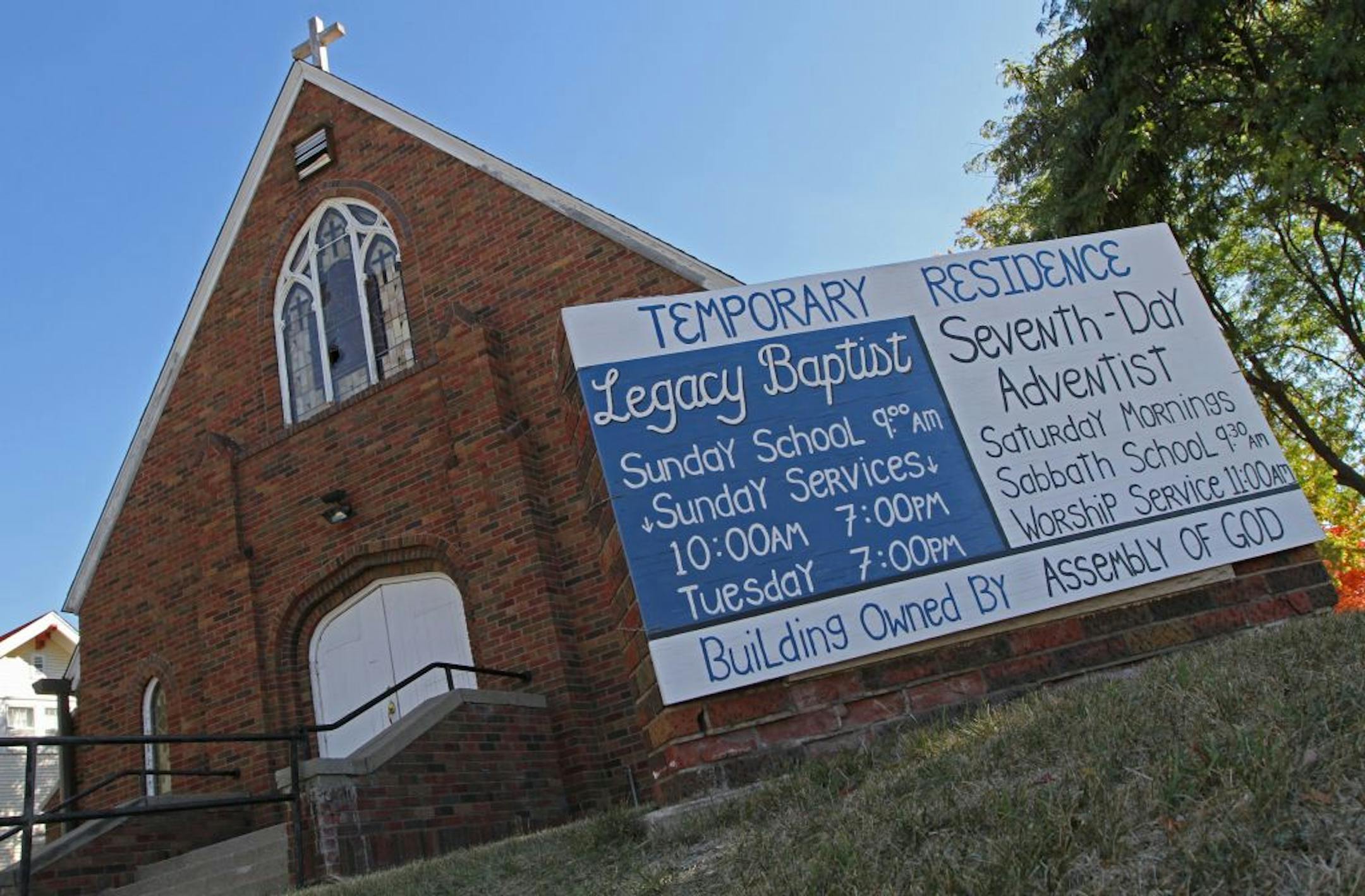 Front and side stain glass windows were broken at the Seventh Day Adventist church at 200 2nd Ave N.E. in Buffalo MN. Several churches in Buffalo were vandalized Monday in what police characterized as a rampage directed at religion and sexual orientation.