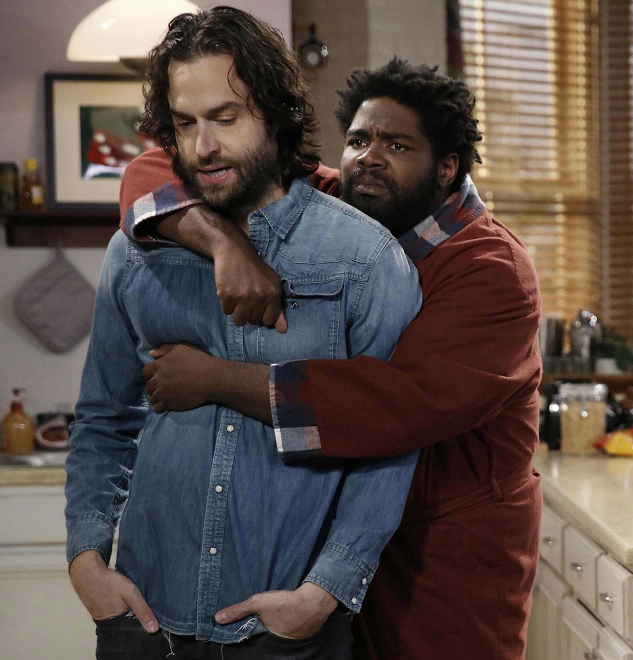 UNDATEABLE -- "A Truth Hug Walks Into a Bar" Episode 304A -- Pictured: (l-r) Chris D'Elia as Danny, Ron Funches as Shelly, Brent Morin as Justin -- (Photo by: Tyler Golden/NBC) ORG XMIT: Season:2