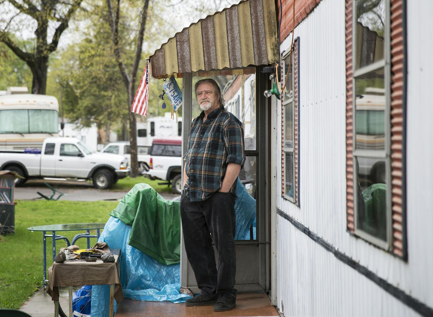 Bill McConnell has lived in his manufactured home at Lowry Grove for 30 years. ] (Leila Navidi/Star Tribune) leila.navidi@startribune.com BACKGROUND INFORMATION: Thursday, April 28, 2016. The owner of Lowry Grove, a manufactured home and RV park that is home to 100 families in St. Anthony, has received an offer to sell the park. Pending approval from the city of St. Anthony, all the residents of the park may be forced to move out of one of the few affordable housing options left in the area.