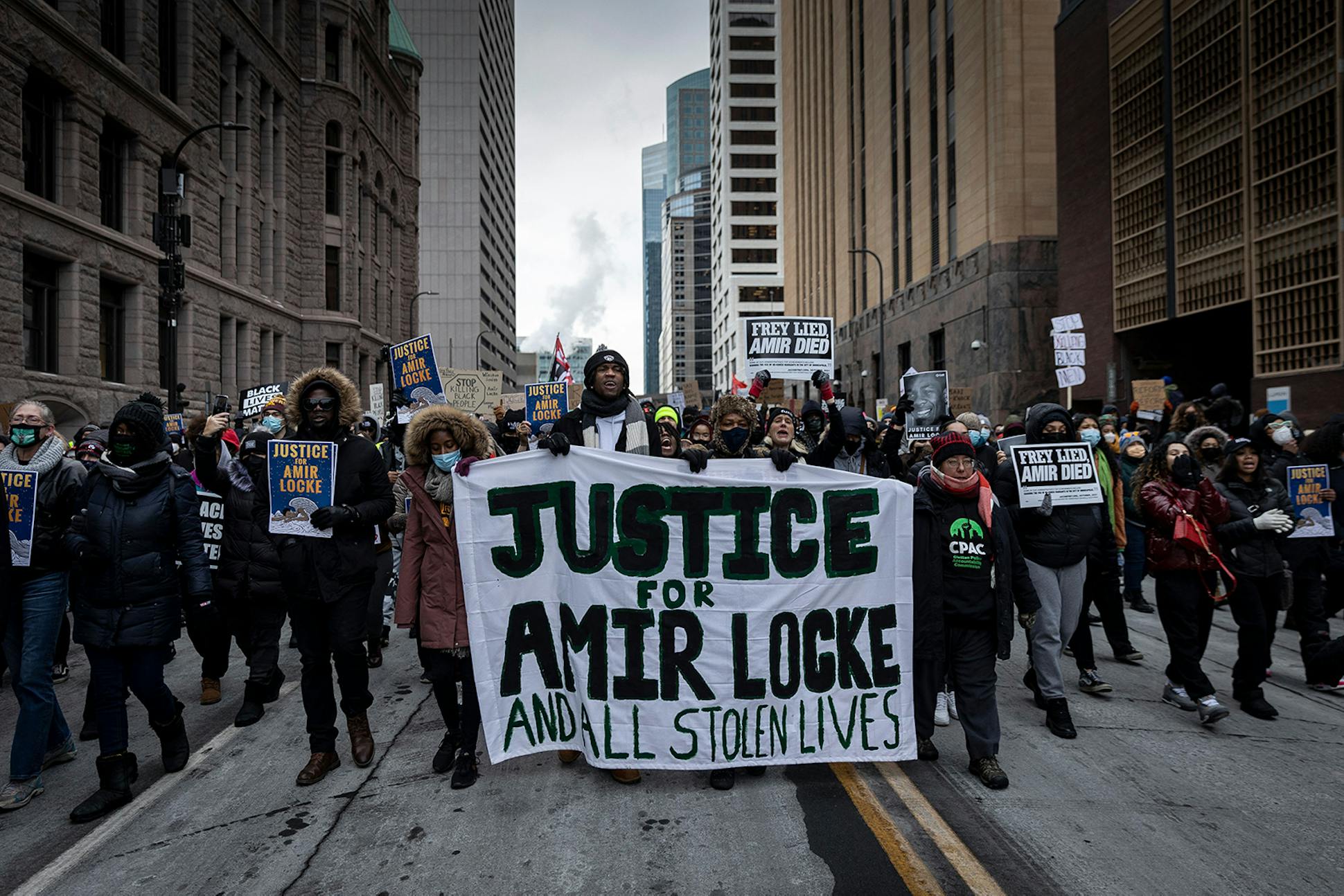 Demonstrators marched in Minneapolis on Feb. 5 to protest the police killing of Amir Locke.