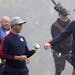 Rickie Fowler and Phil Mickelson fist pump as they come back in their match during the 2016 Ryder Cup, Friday morning Play at Hazeltine National Golf 