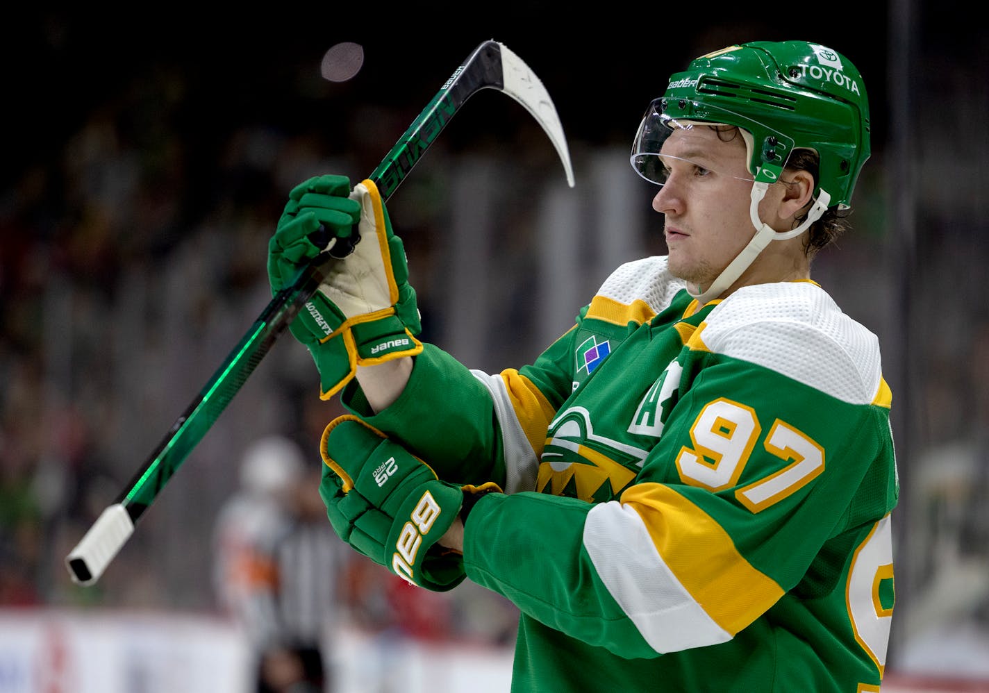 Kirill Kaprizov (97) of the Minnesota Wild Wednesday, December 27, 2023, at Xcel Energy Center in St. Paul, Minn. ] CARLOS GONZALEZ • carlos.gonzalez@startribune.com