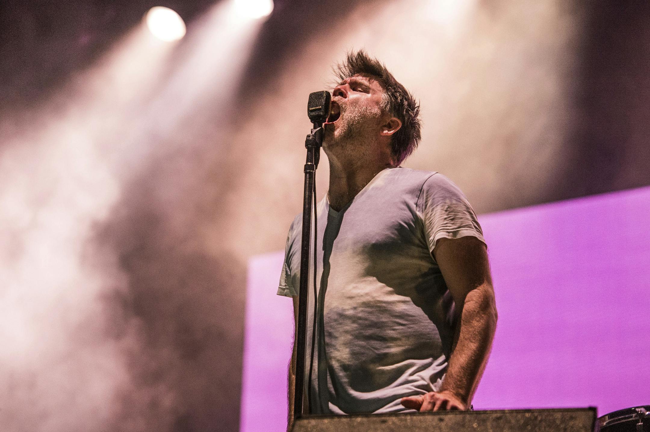 James Murphy of LCD Soundsystem performs at the Voodoo Music Experience in City Park on Friday, Oct. 27, 2017, in New Orleans. (Photo by Amy Harris/Invision/AP)