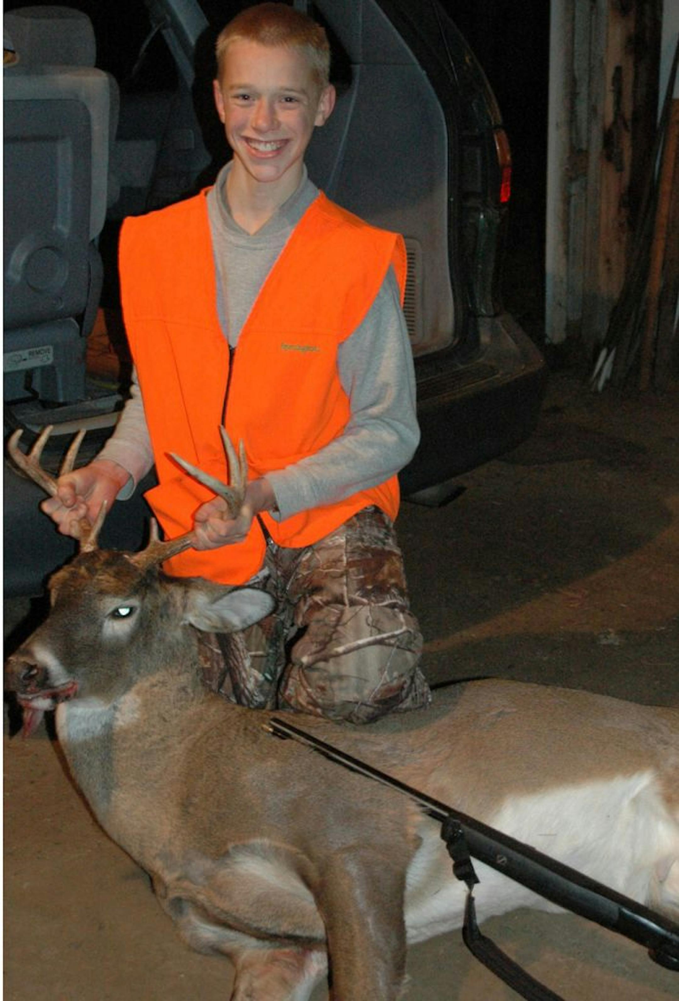 Thomas Washburn took this eight-point buck with a muzzleloader. It was the same buck — dubbed Mr. Lucky— that had eluded Thomas on previous hunting trips. Thomas began hunting three years ago.