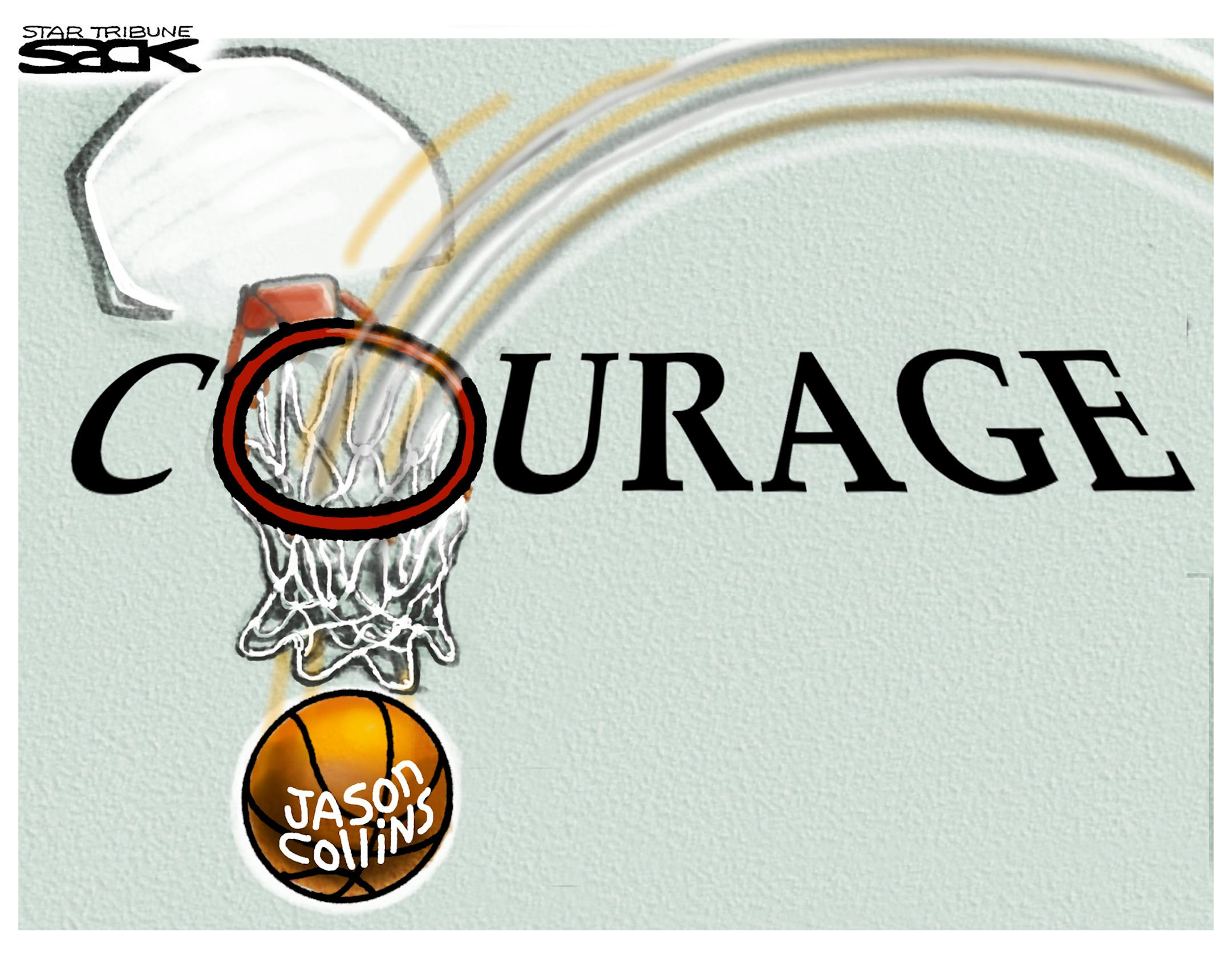 Steve Sack editorial cartoon for May 1, 2013. Topic: NBA's Jason Collins discloses that he's gay.