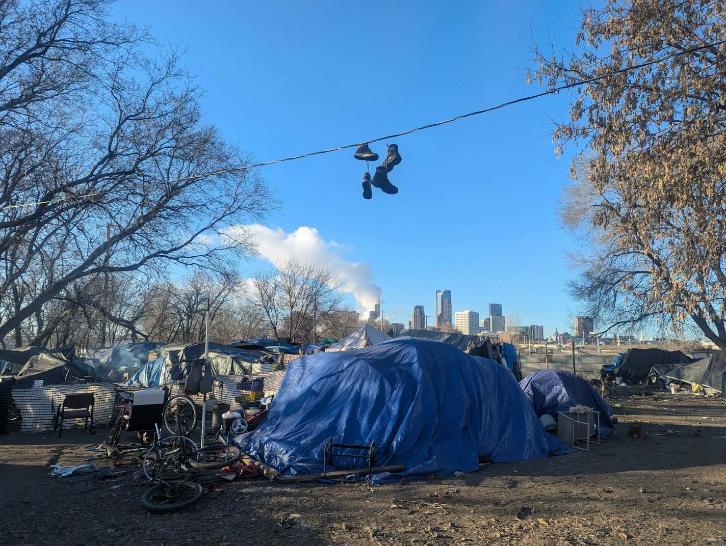 Tents form an encampment near the Bruce Vento Sanctuary in St. Paul. City officials will clear the encampment on Jan. 16.