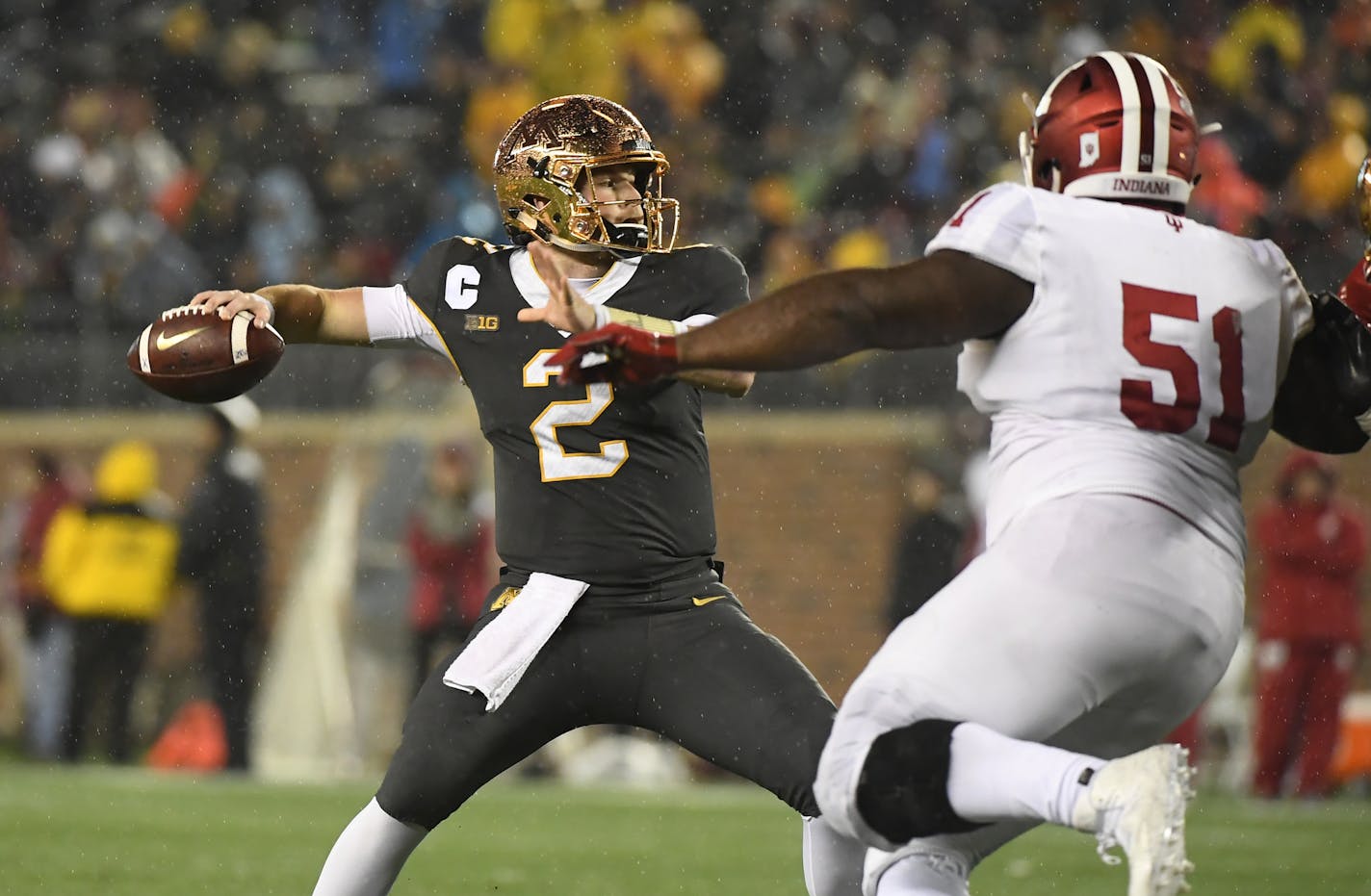 Minnesota Golden Gophers quarterback Tanner Morgan (2) threw a touchdown pass to wide receiver Tyler Johnson (6) in the second half against the Indiana Hoosiers. ] Aaron Lavinsky &#x2022; aaron.lavinsky@startribune.com The University of Minnesota Golden Gophers football team played the Indiana Hoosiers on Friday, Oct. 26, 2018 at TCF Bank Stadium in Minneapolis, Minn.