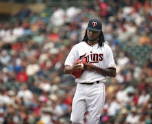 A discouraged Twins pitcher Ervin Santana collected his thoughts after giving up a two-run homer last week to Texas&#x2019; Mitch Moreland. Santana, a