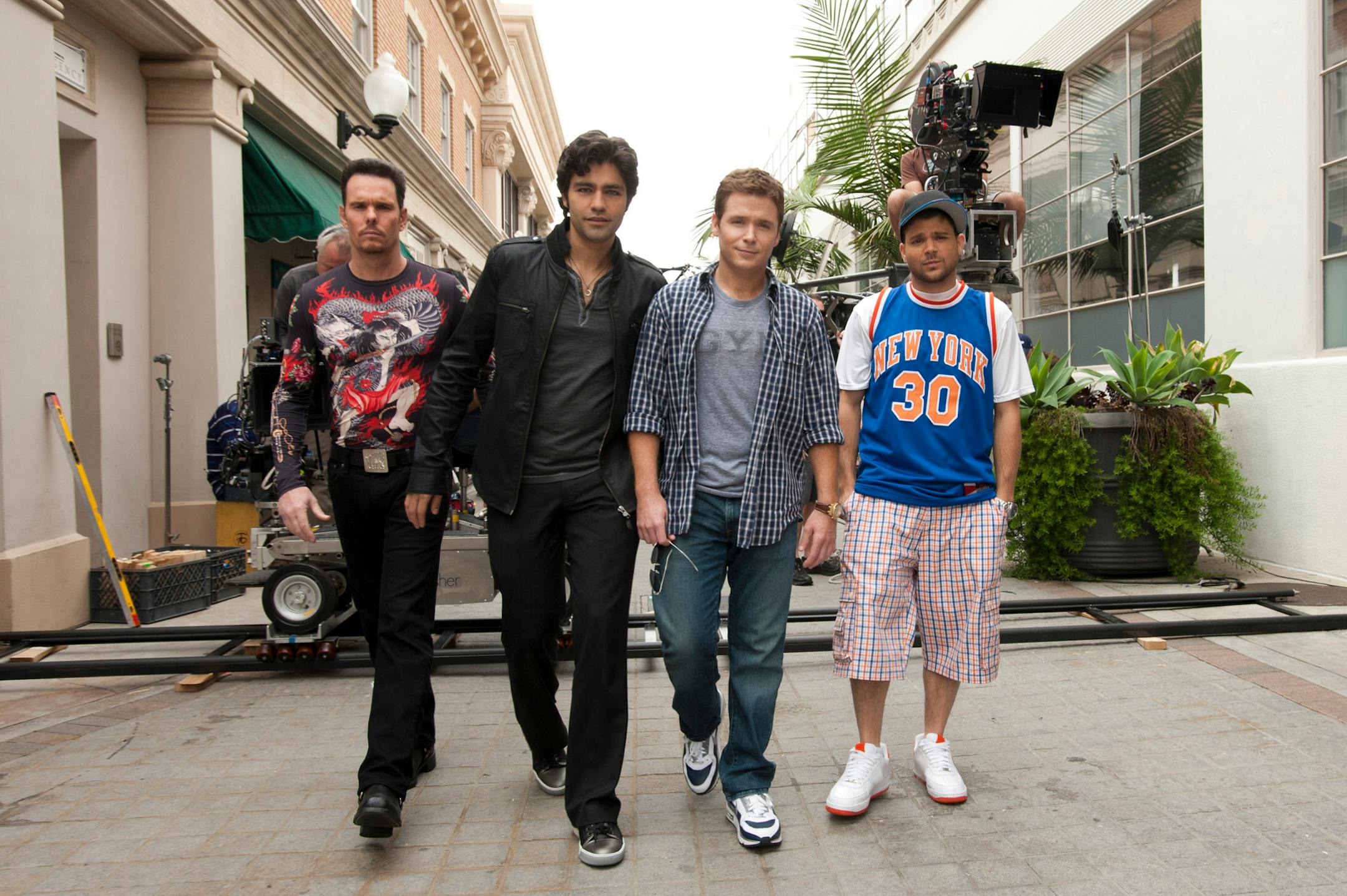 Adrian Grenier, second from left, and his "Entourage": Kevin Dillon, Kevin Connolly and Jerry Ferrara.