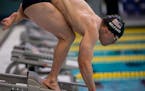 Swimmer David Gelfand warmed up and practiced his start Friday.