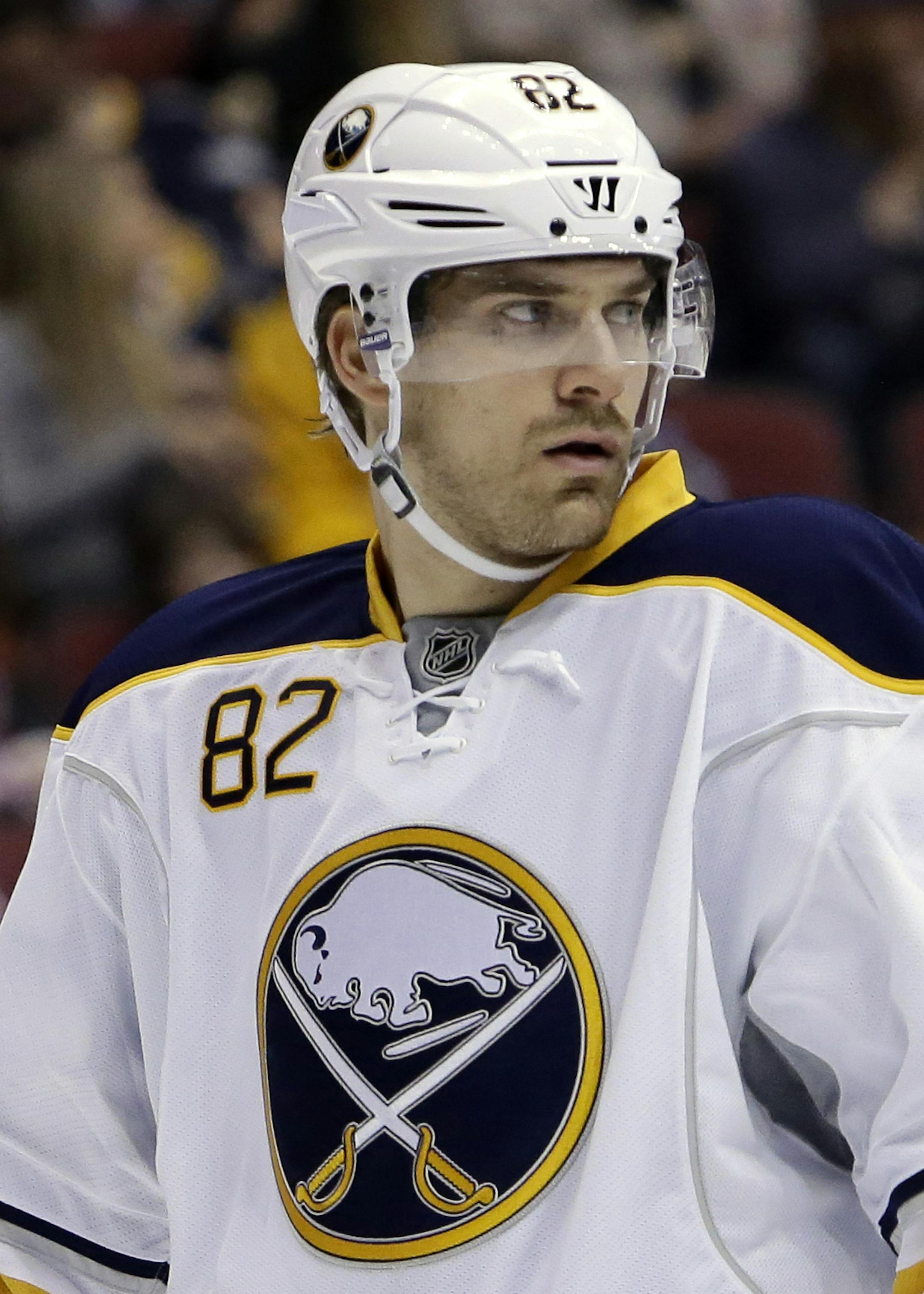Buffalo Sabres left wing Marcus Foligno (82) in the first period during an NHL hockey game against the Arizona Coyotes, Sunday, Feb. 26, 2017, in Glendale, Ariz. (AP Photo/Rick Scuteri)