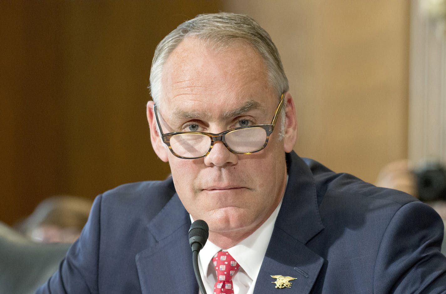 Secretary of the Interior Ryan Zinke appears before the Senate Committee on Energy and Resources on Capitol Hill in Washington, D.C., on June 20, 2017. (Ron Sachs/ CNP/Sipa USA/TNS) ORG XMIT: 1217982