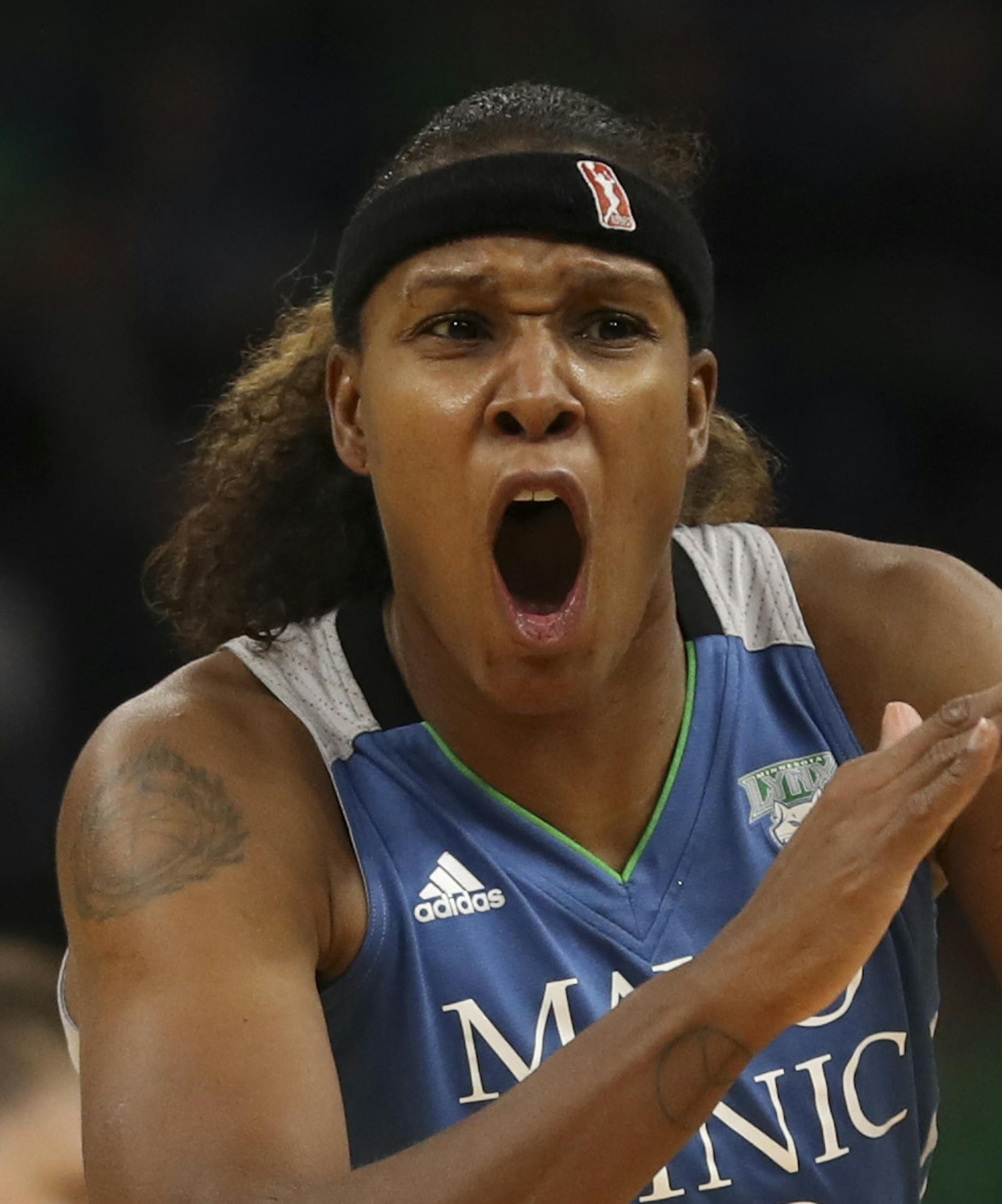 Lynx Rebekkah Brunson complained about a foul during the third quarter. ] JEFF WHEELER ï jeff.wheeler@startribune.com The Minnesota Lynx and the Los Angeles Sparks met in a winner-take-all Game 5 of their WNBA Finals series Thursday night, October 20, 2016 at Target Center in Minneapolis.