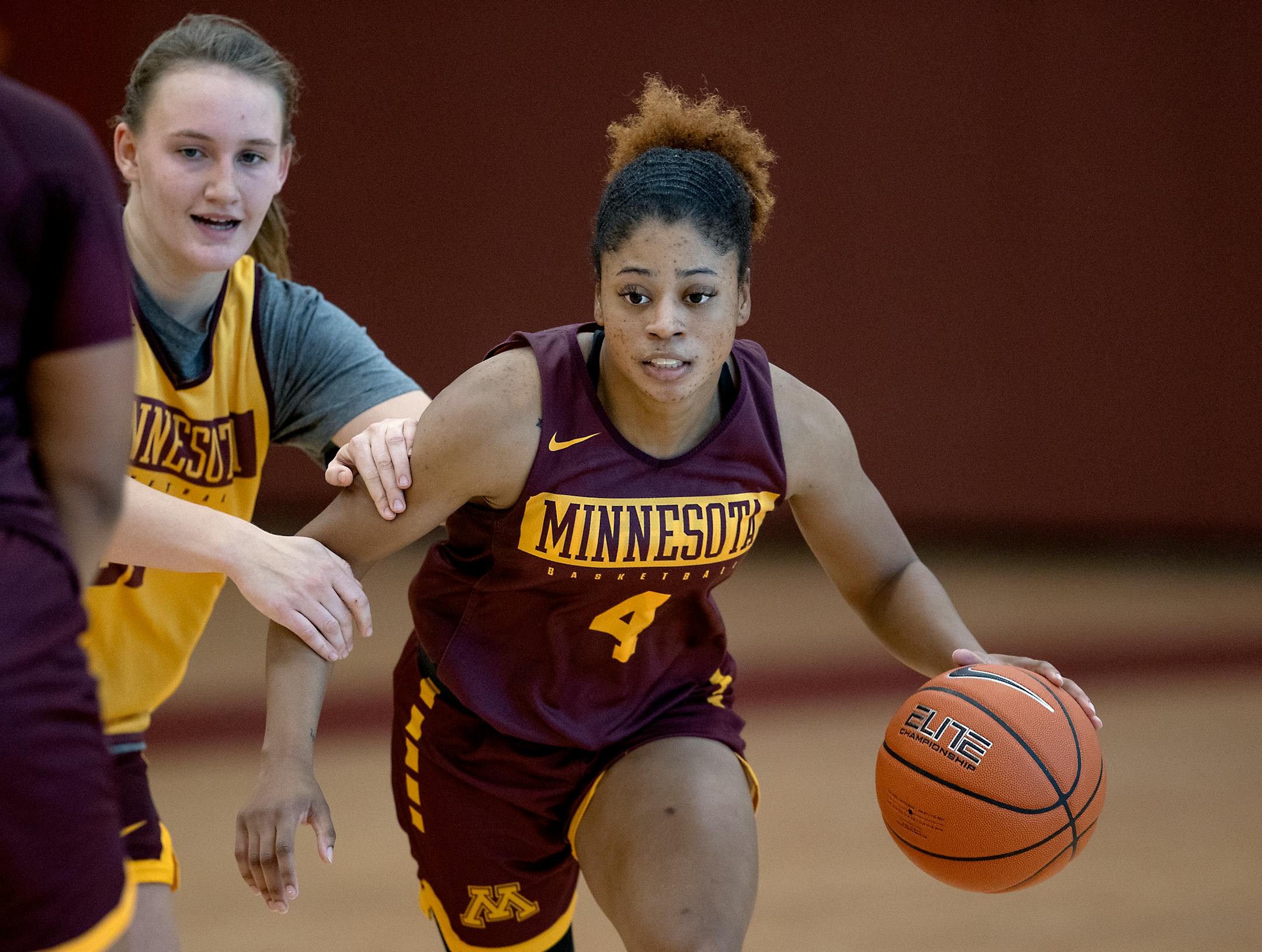 Minnesota Gophers guard Jasmine Powell (#4) took to the court for practice at the University of Minnesota's Athlete's Village, Thursday, October 28, 2021 in Minneapolis, MN. ] ELIZABETH FLORES • liz.flores@startribune.com