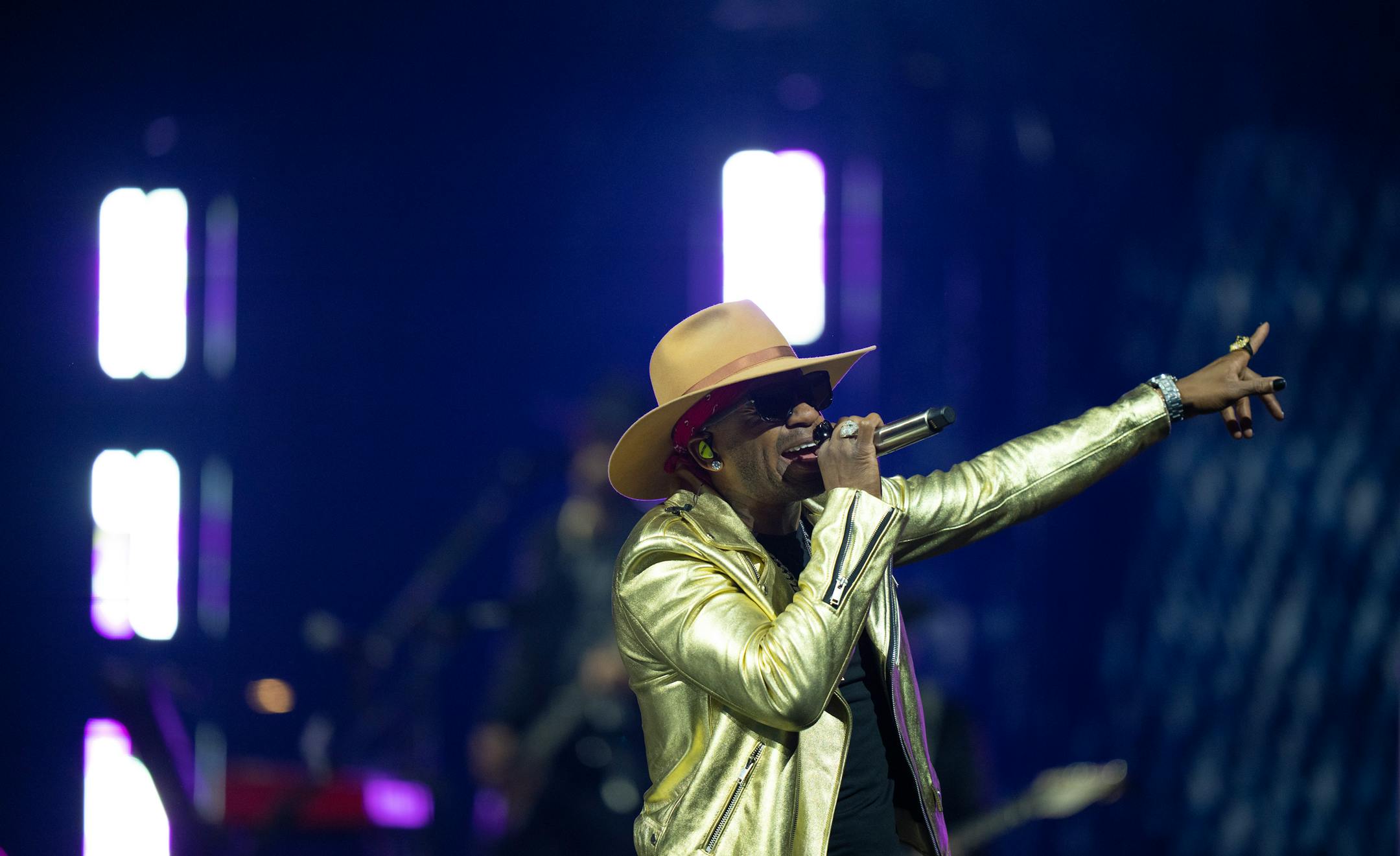 Jimmie Allen performing Tuesday, Oct. 25, 2022 at Target Center in Minneapolis while supporting Carrie Underwood on her Denim &amp; Rhinestones tour.